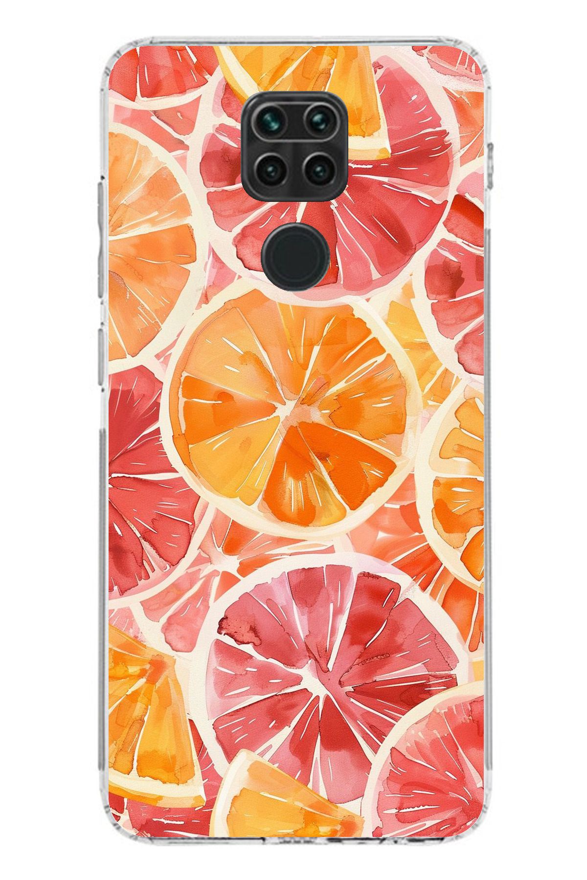 TechTree Redmi Note 9 Uyumlu Portakal Sulu Boya Şeffaf Silikon Kılıf
