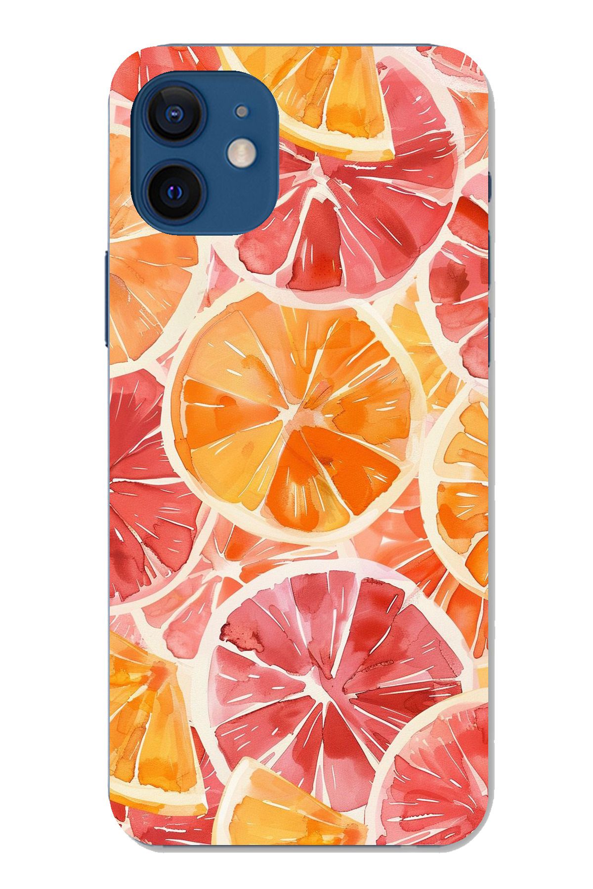 TechTree iPhone 12 Uyumlu Portakal Sulu Boya Şeffaf Silikon Kılıf