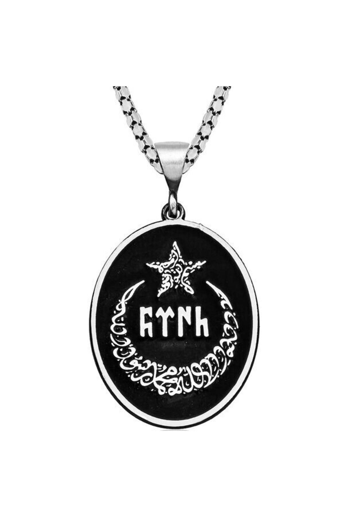 shop Ay Yıldız Göktürkçe Yazılı 925 Ayar Gümüş Erkek Kolye
