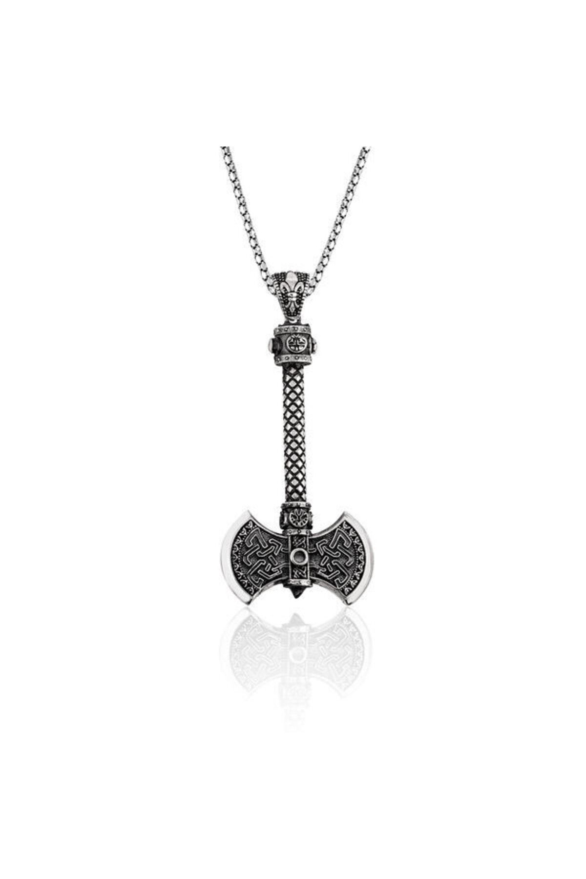 shop Çift Taraflı Balta 925 Ayar Gümüş Erkek Kolye