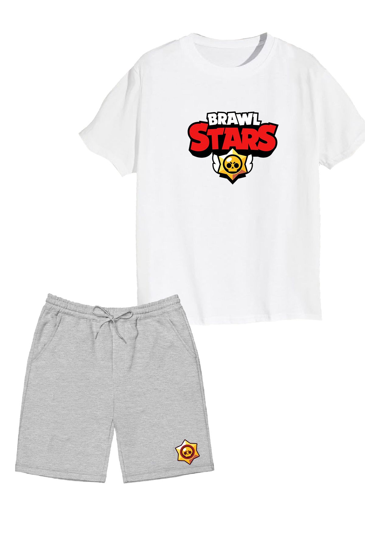 makiteks 2'li Set Baskılı Erkek Çocuk Pamuk Şort Tshirt Takım BrawlStars 5 6 7 8 9 10 11 12 13 14 yaş Tişört
