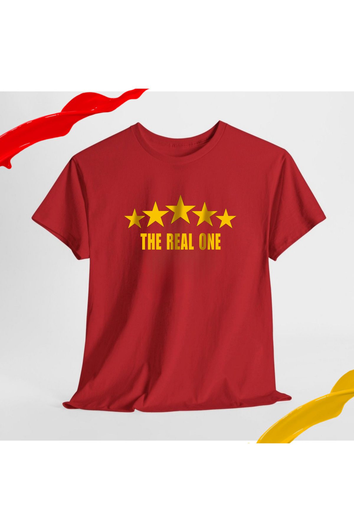 SARI THE REAL ONE YAZILI 5 YILDIZ TEMALI TSHIRT %100 PAMUK