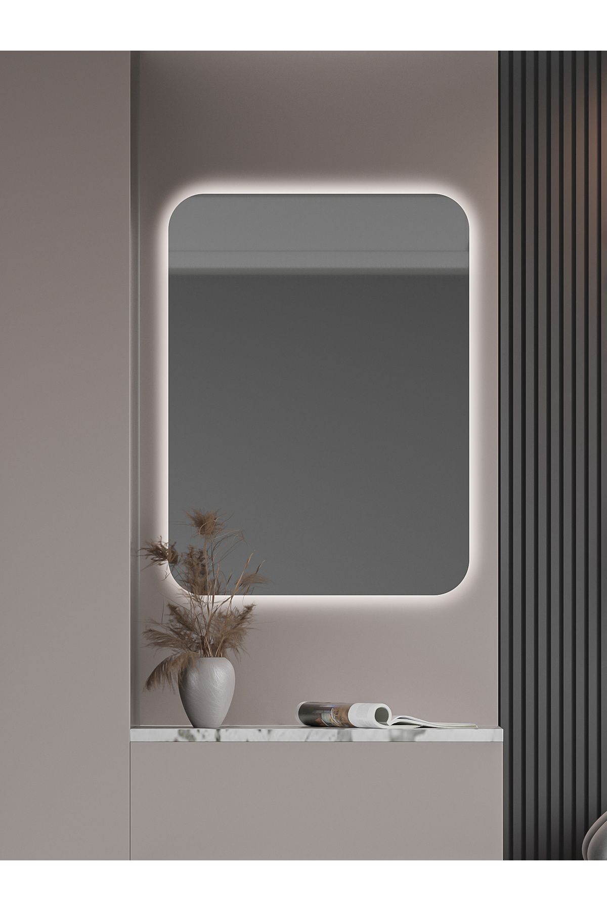 Albus Home - İbiza LED Aydınlatmalı Ayna - SATİNASIZ - Tri-Color + Dimmer + Defogger
