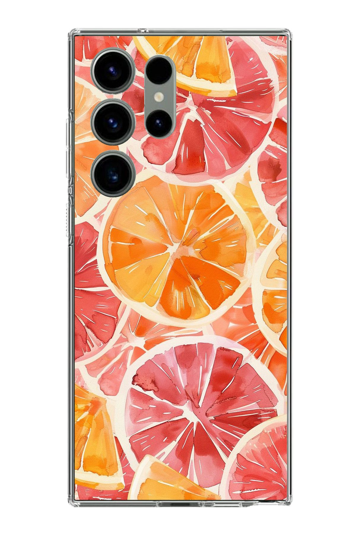 TechTree Samsung Galaxy S23 ULTRA Uyumlu Portakal Sulu Boya Şeffaf Silikon Kılıf