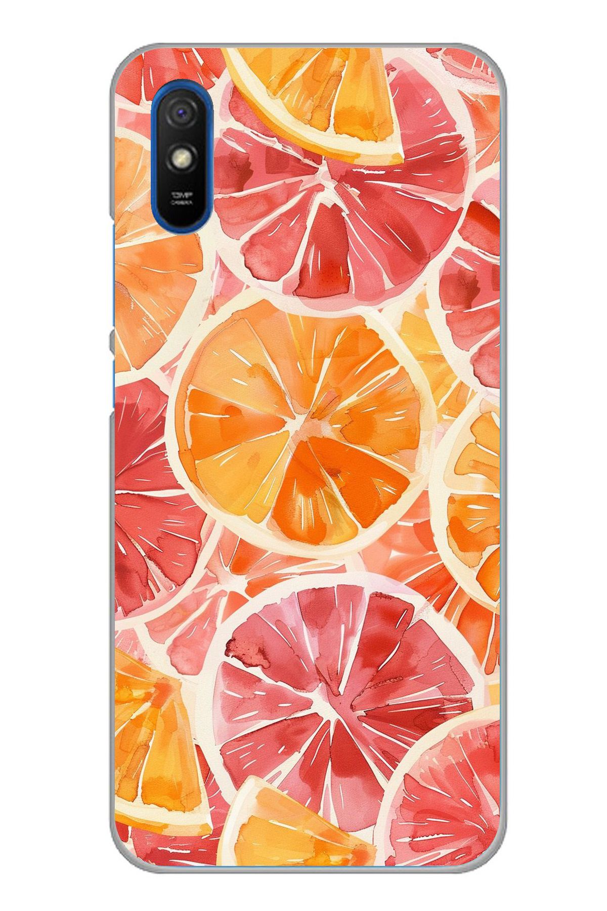 TechTree Redmi 9A Uyumlu Portakal Sulu Boya Şeffaf Silikon Kılıf