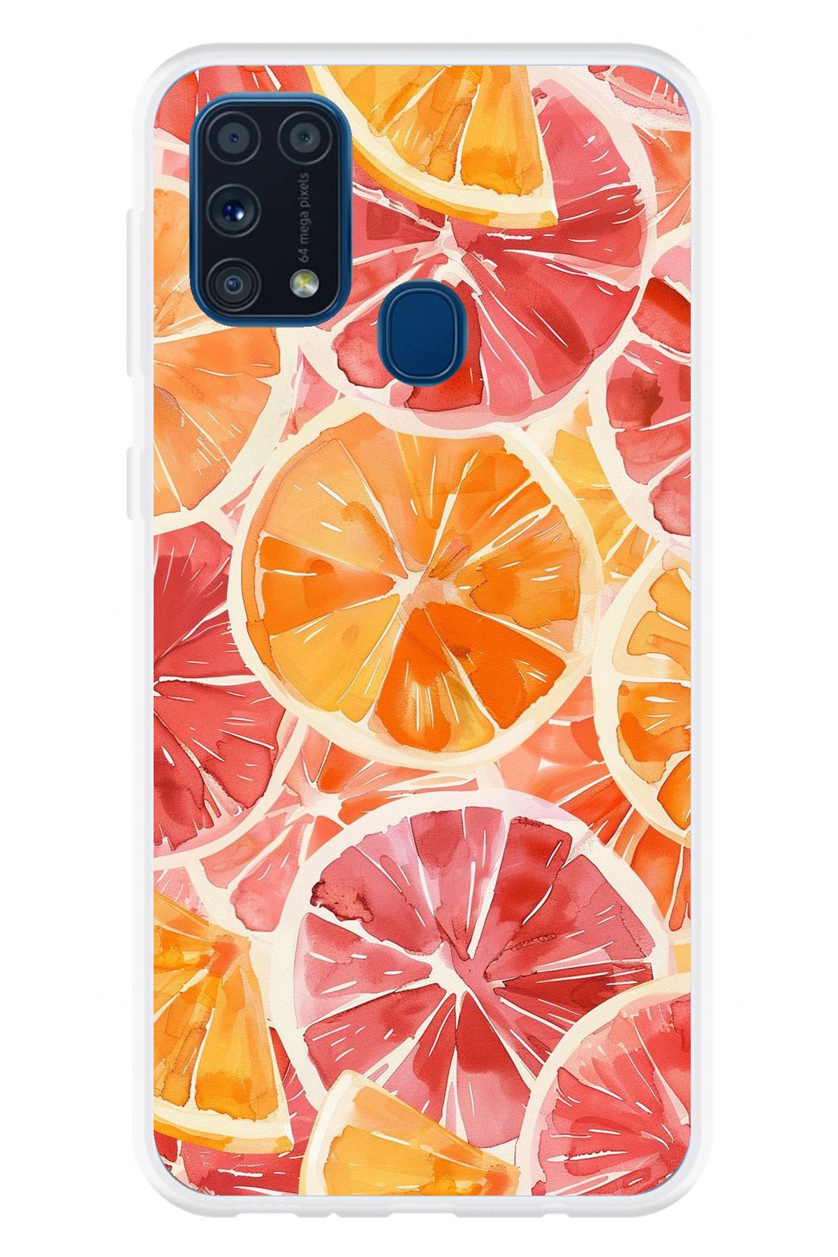 TechTree Samsung Galaxy M31 Uyumlu Portakal Sulu Boya Şeffaf Silikon Kılıf