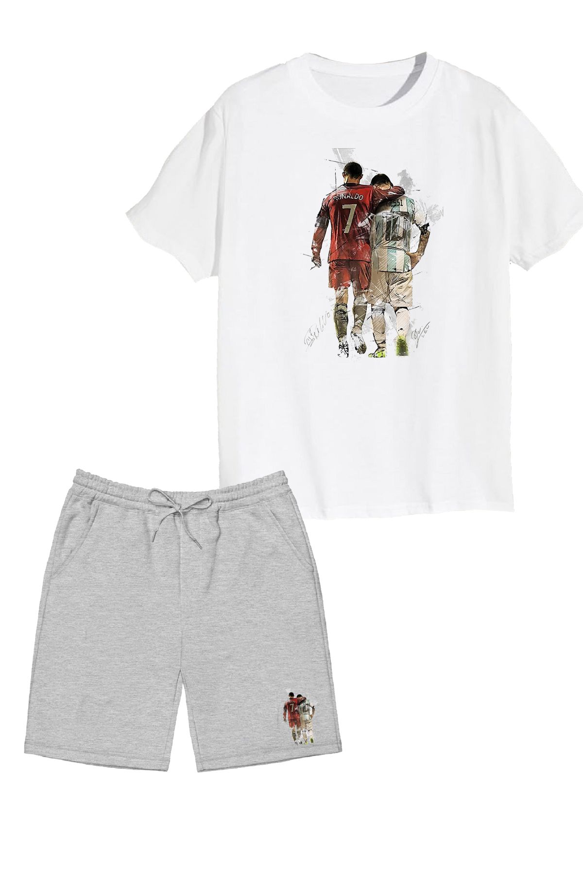 makiteks 2'li Set Baskılı Erkek Çocuk Pamuk Şort Tshirt Takım Futbol 5 6 7 8 9 10 11 12 13 14 yaş Tişört