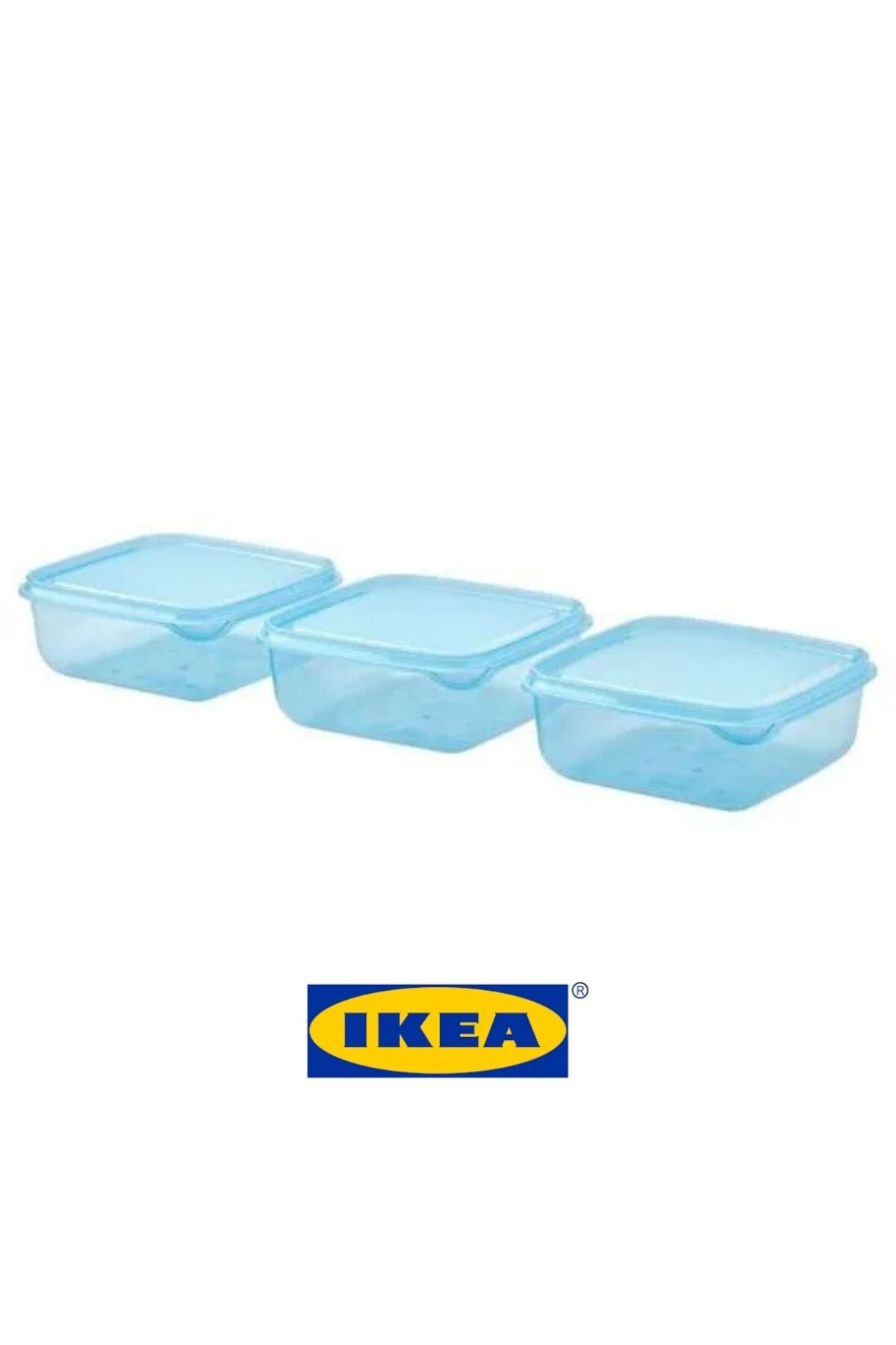 IKEA PRUTA plastik saklama kabı seti, mavi, 0,6 lt, 3 parça, mikrodalga ve bulaşık makinesine uygun