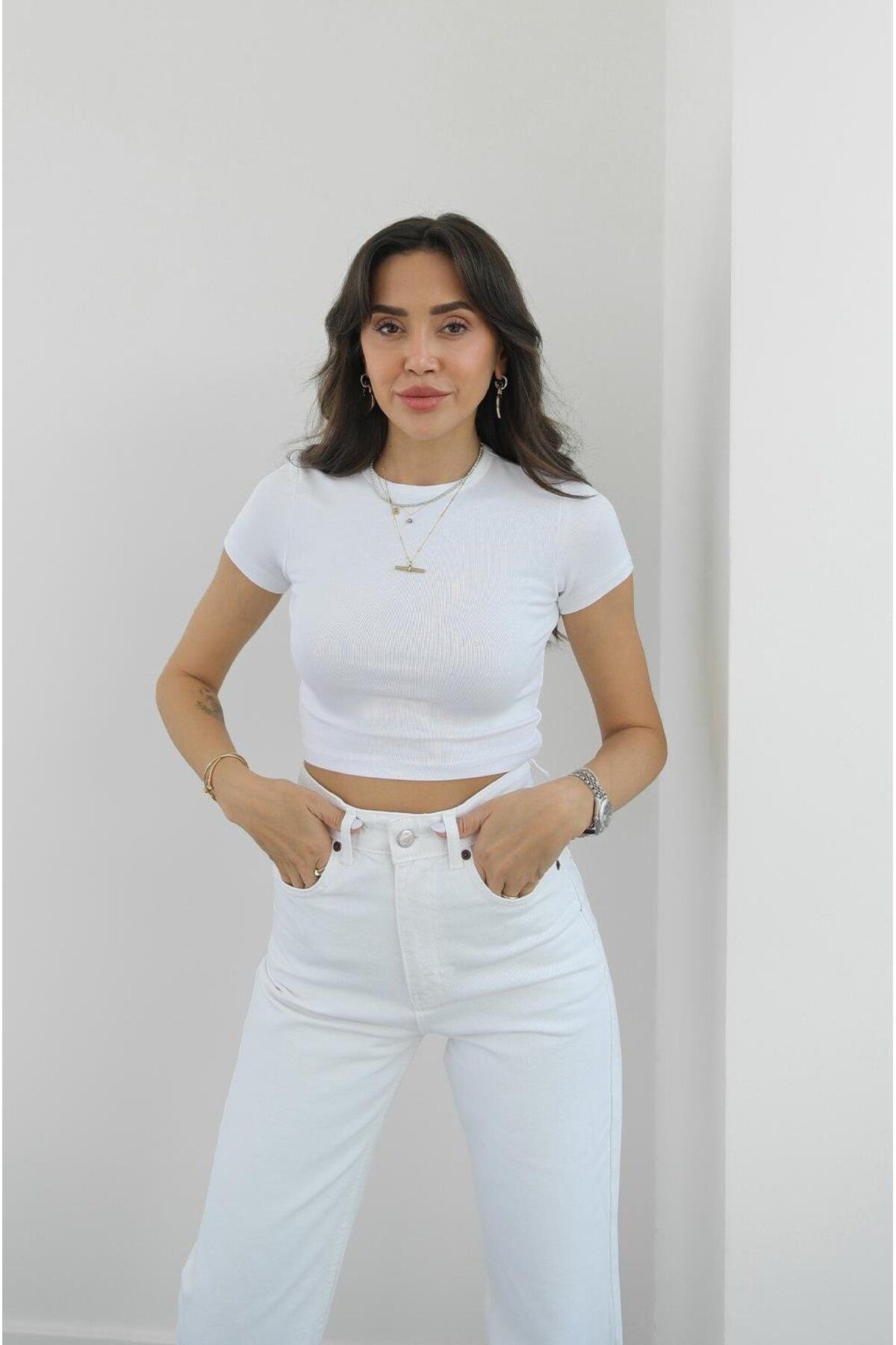 Havoş Beyaz Modal Crop Top