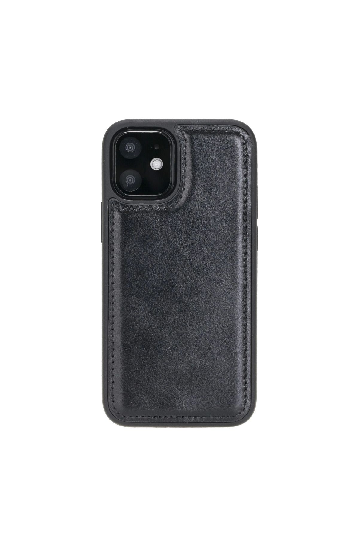 Angoravi Apple iPhone 12 mini Uyumlu Deri Arka Kapak RST1 Siyah