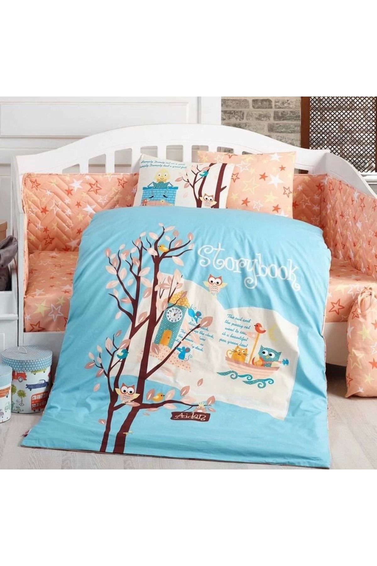 ÖYKÜ VE YİĞİT Hobby Dream Clock Mavi Poplin Bebek Nevresim Takımı