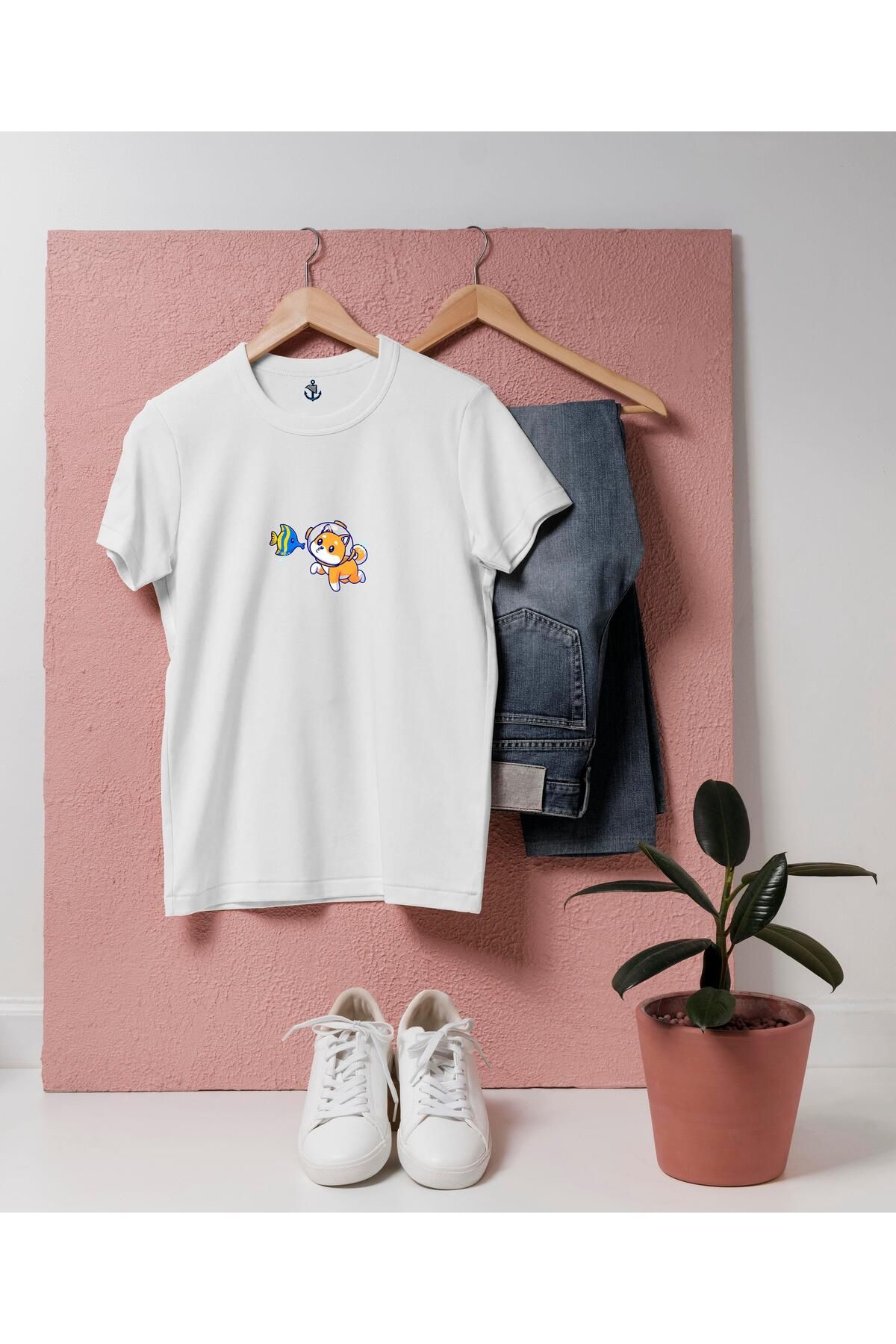 bahriyeli.jpeg Oversize Mini Dalgıç Kedi ve Balık tasarım unisex T-shirt