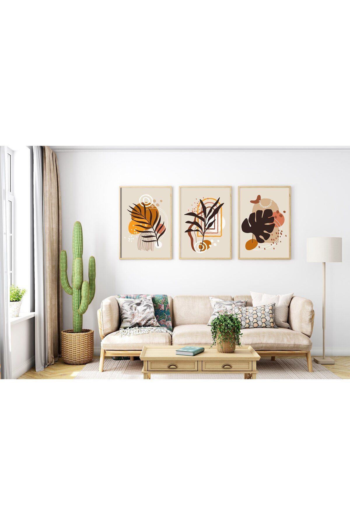 Pi Dekorasyon Çerçeveli Modern Boho 3'lü Tablo Seti