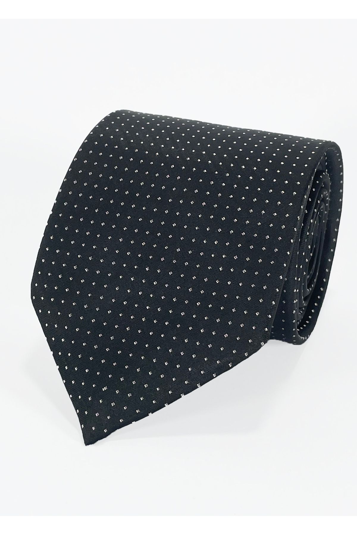 BLC Basic Line Co. Antrasit Gri & Beyaz Puantiyeli Mikrofiber Kravat ve Mendil Takımı - 7 cm Modern Kesim