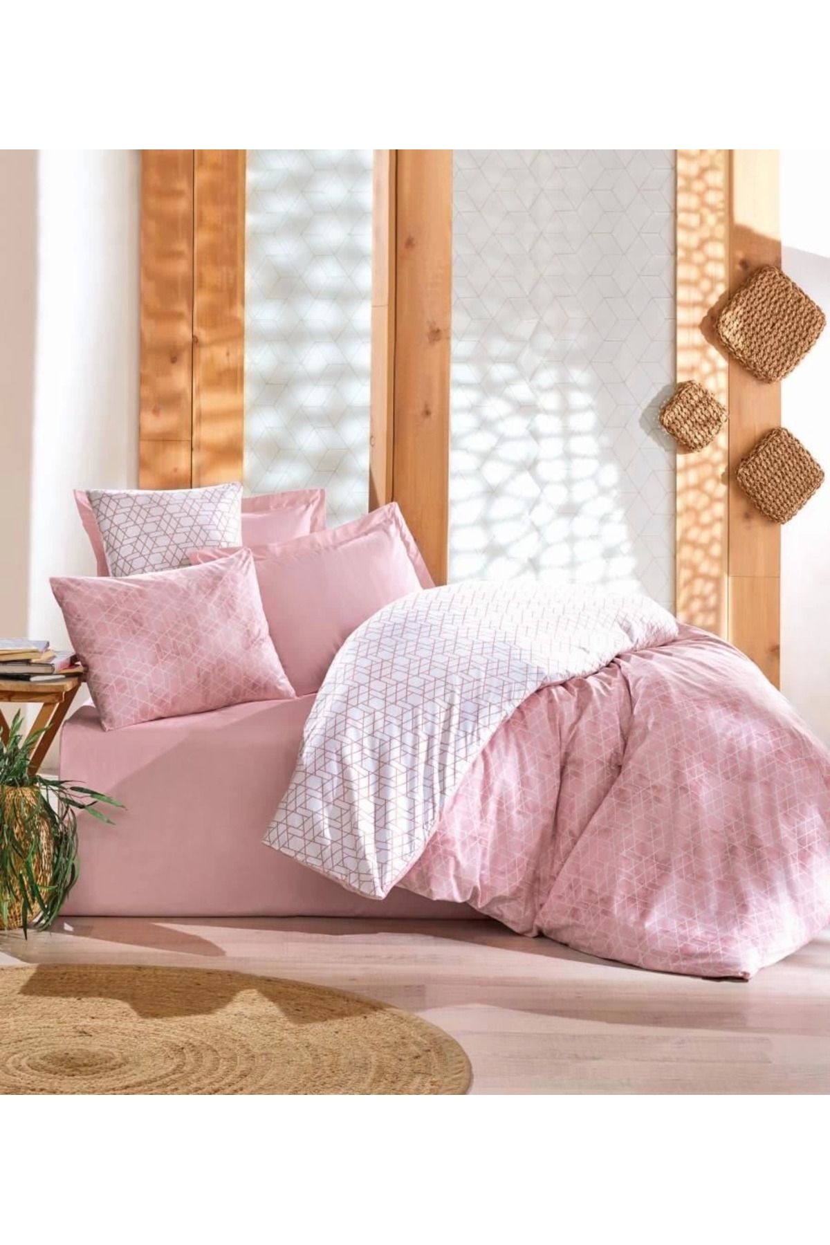 ÖYKÜ VE YİĞİT Cotton Box Çift Kişilik Nevresim Takımı Minimal Best Pembe