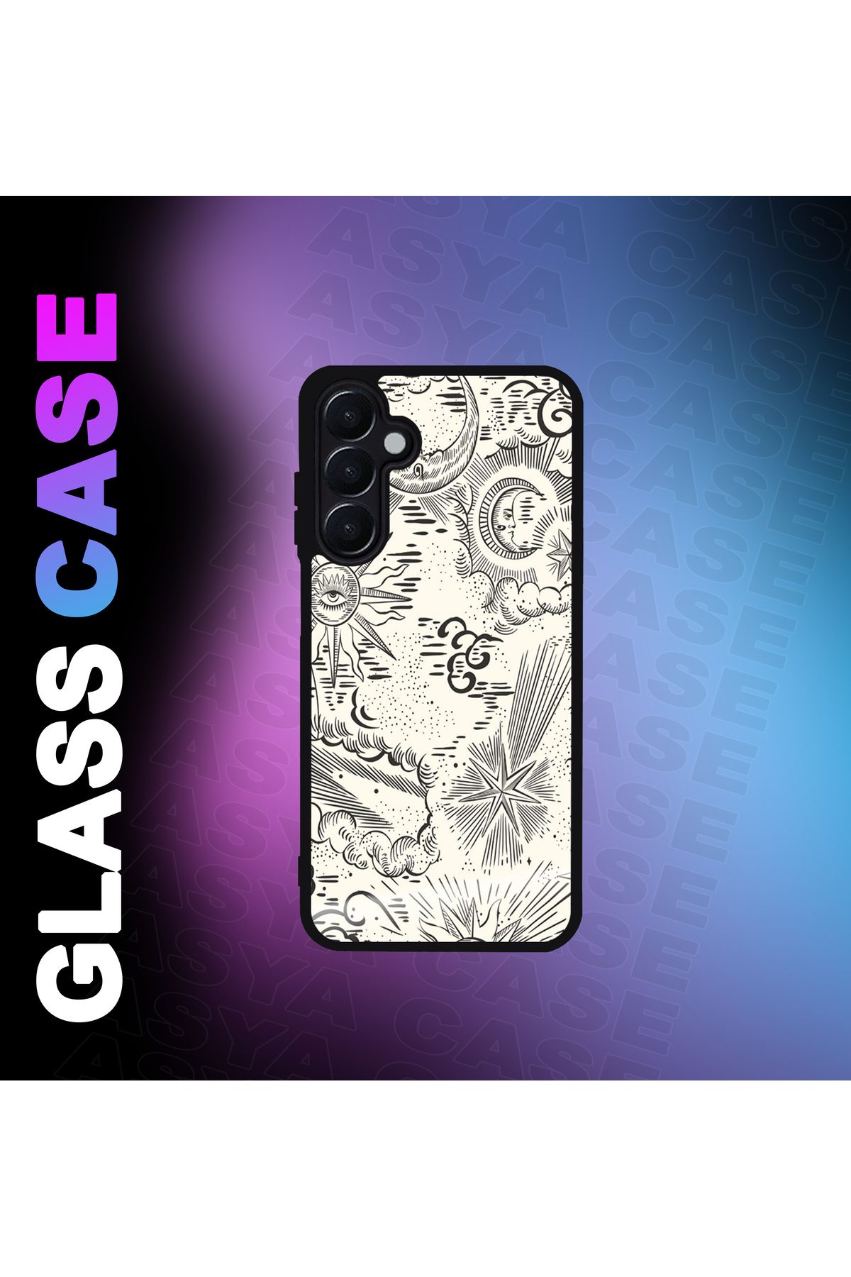 Asya Case Samsung Galaxy A35 5G Kılıf Güneş Ay Baskılı Telefon Kapağı Siyah Silikon Arka Kapak Koruyucu