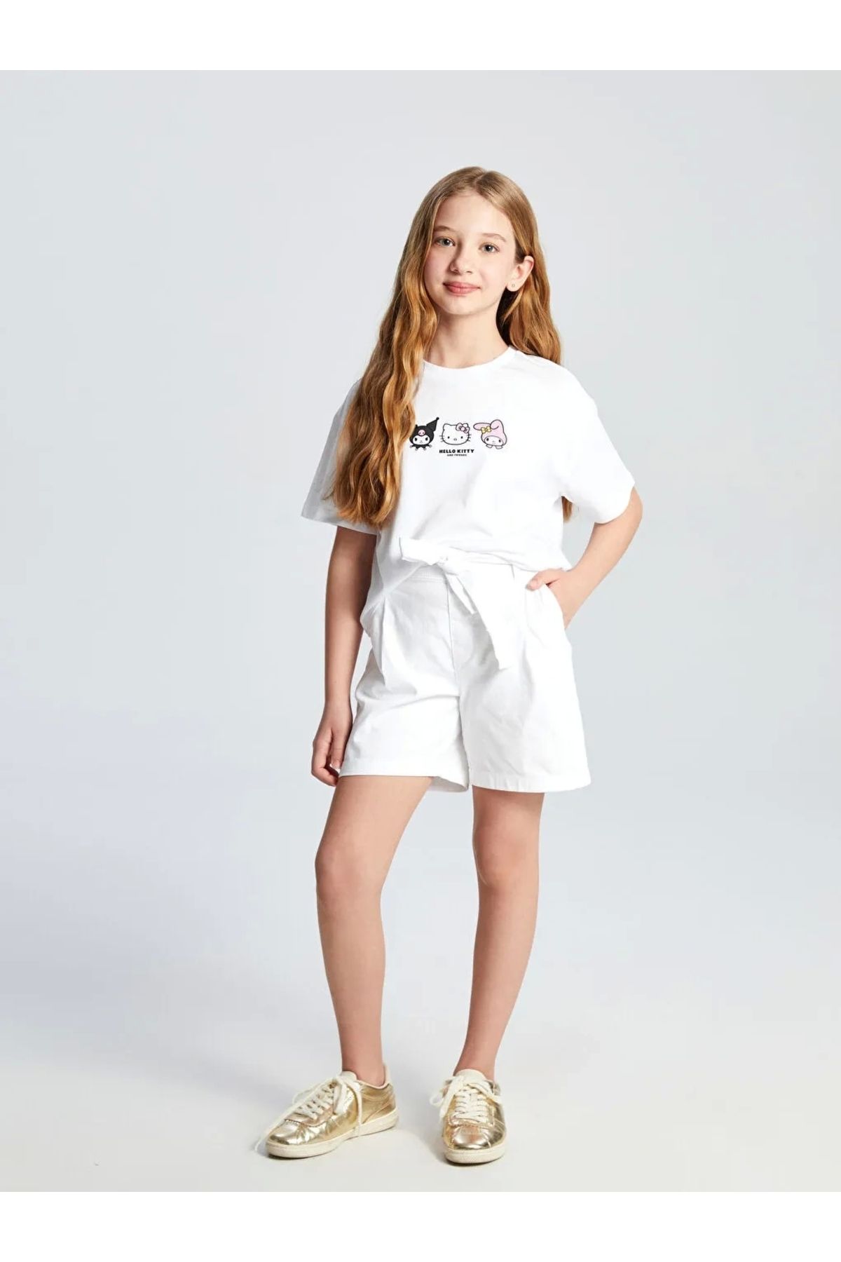 LC Waikiki LCW Kids Beyaz Beli Lastikli Kız Çocuk Şort