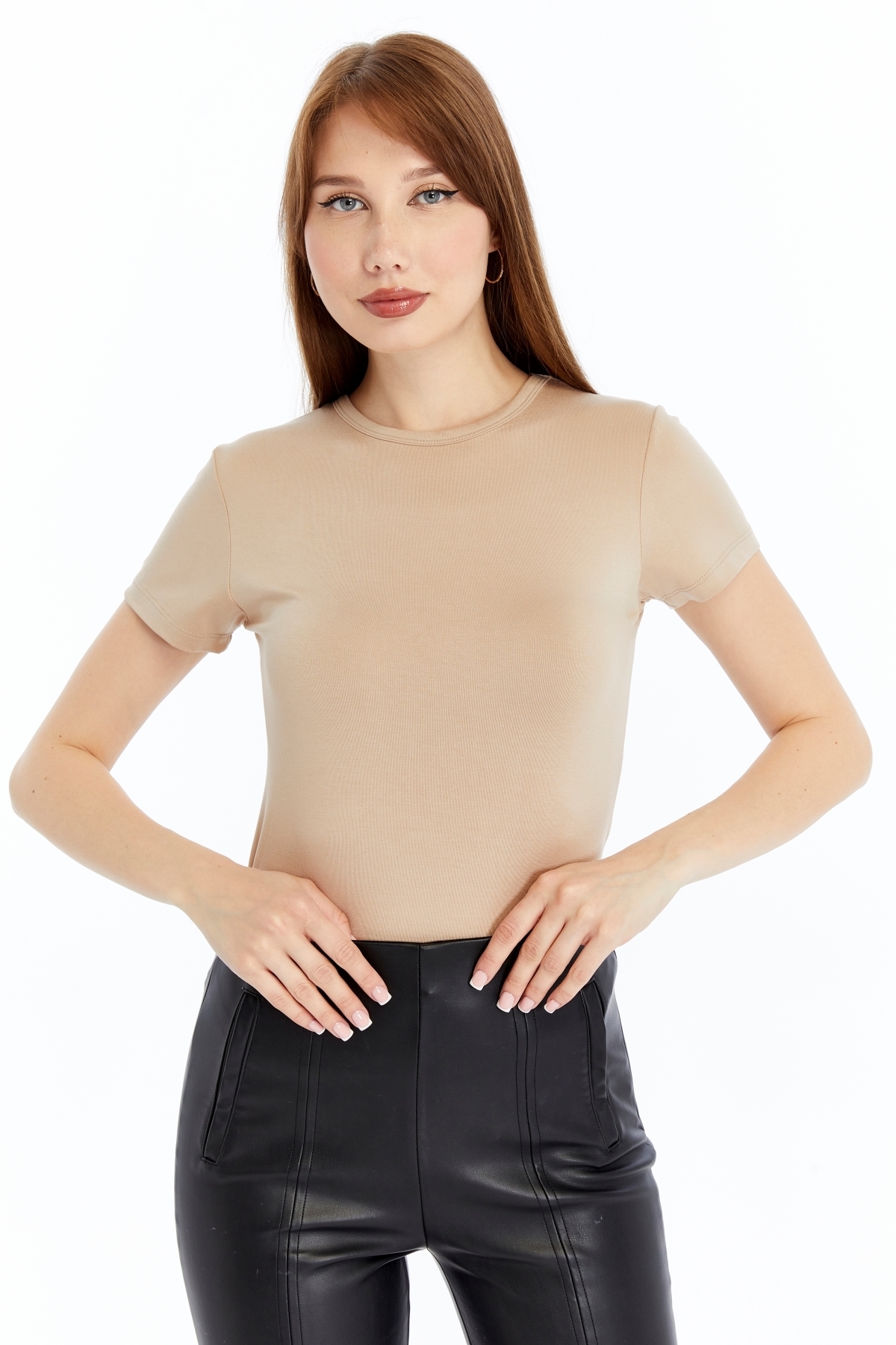 Women's Cream Round Neck Short Sleeve Viscose Blouse