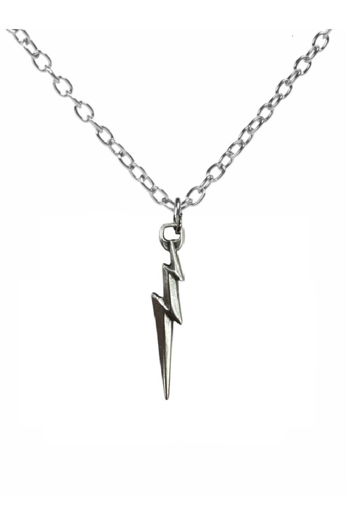 Herşey Nota Şimşek Figürlü Metal Kolye – 60 cm Zincir | Gümüş Renk Unisex Aksesuar