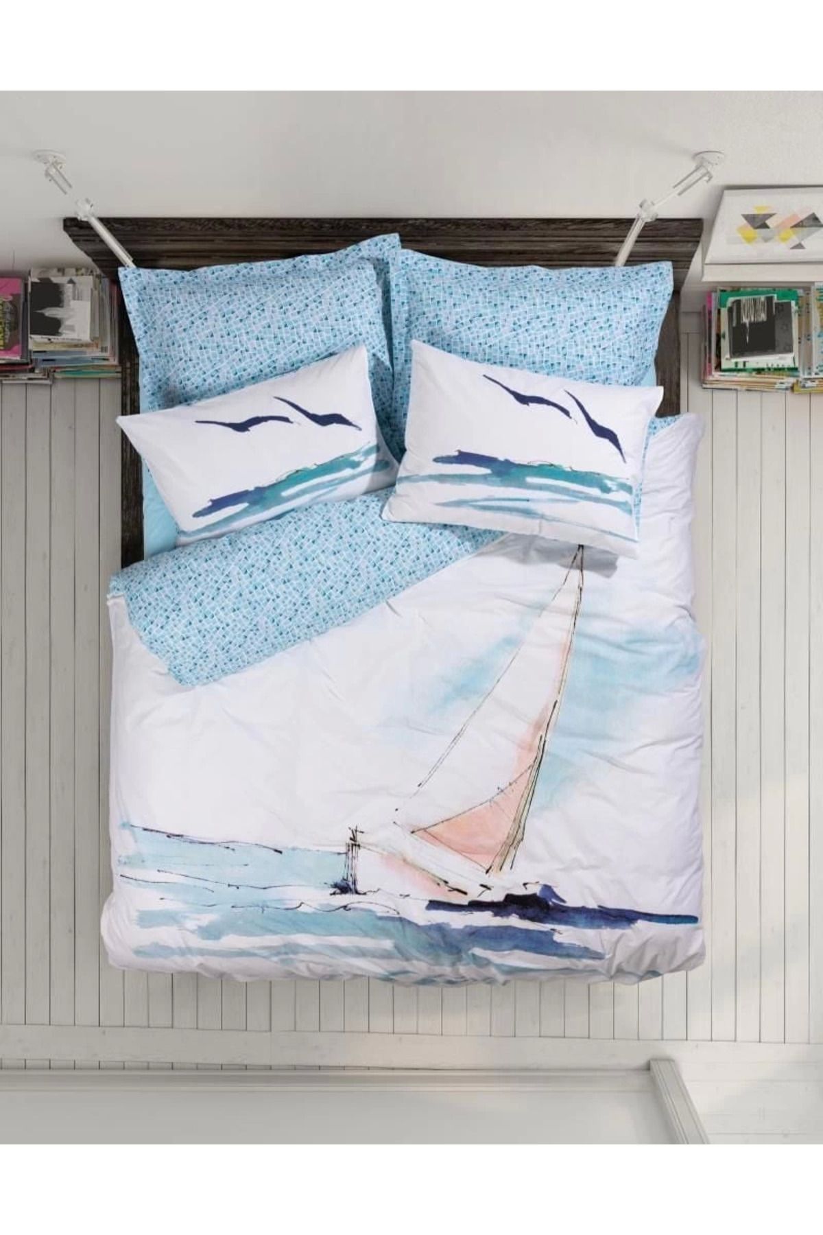hayalimsah Cotton Box Maritime Nevresim Takımı Çift Kişilik Sail Mavi