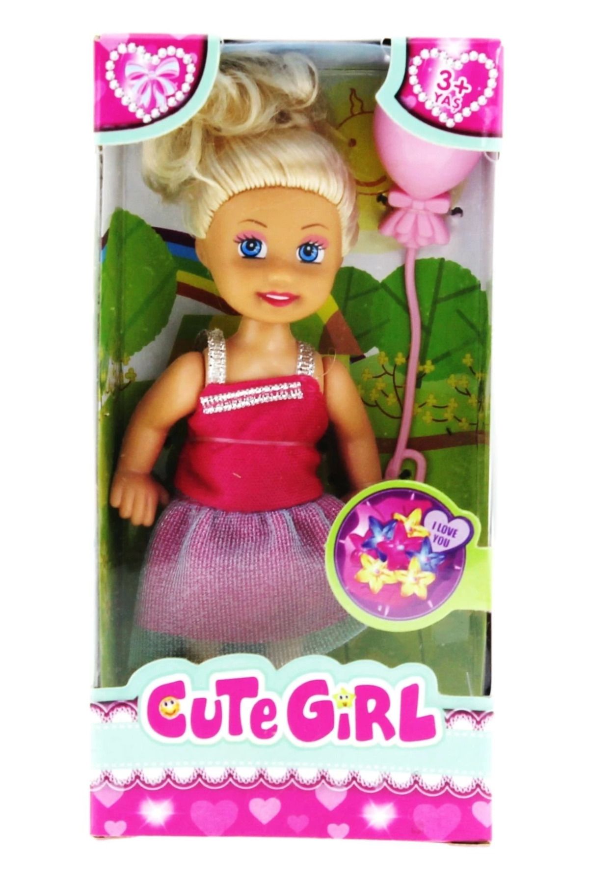 Angoravi Cute Girl Pembe Balonlu Sarışın Mini Bebek