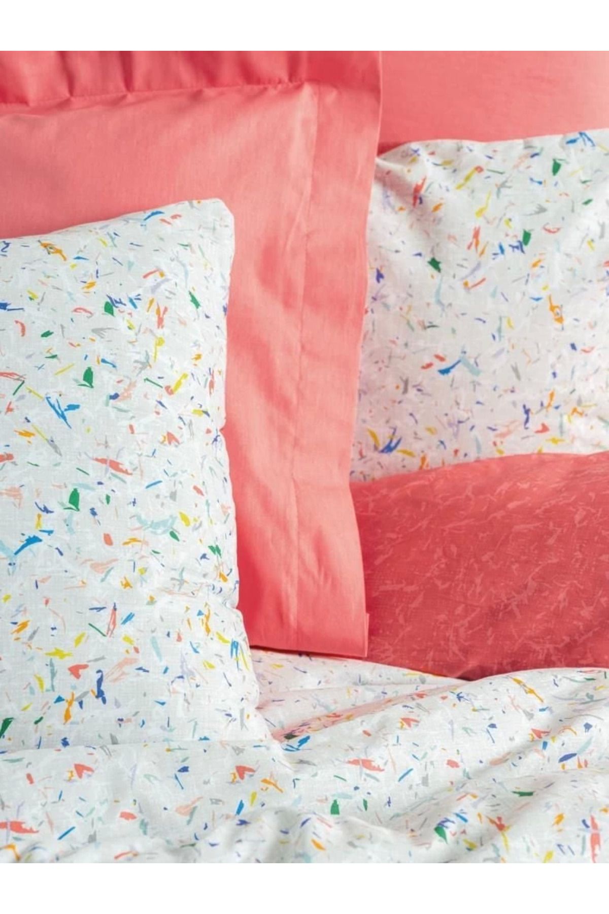 ÖYKÜ VE YİĞİT Cotton Box Petite Çift Kişilik Nevresim Takımı Messy Mercan