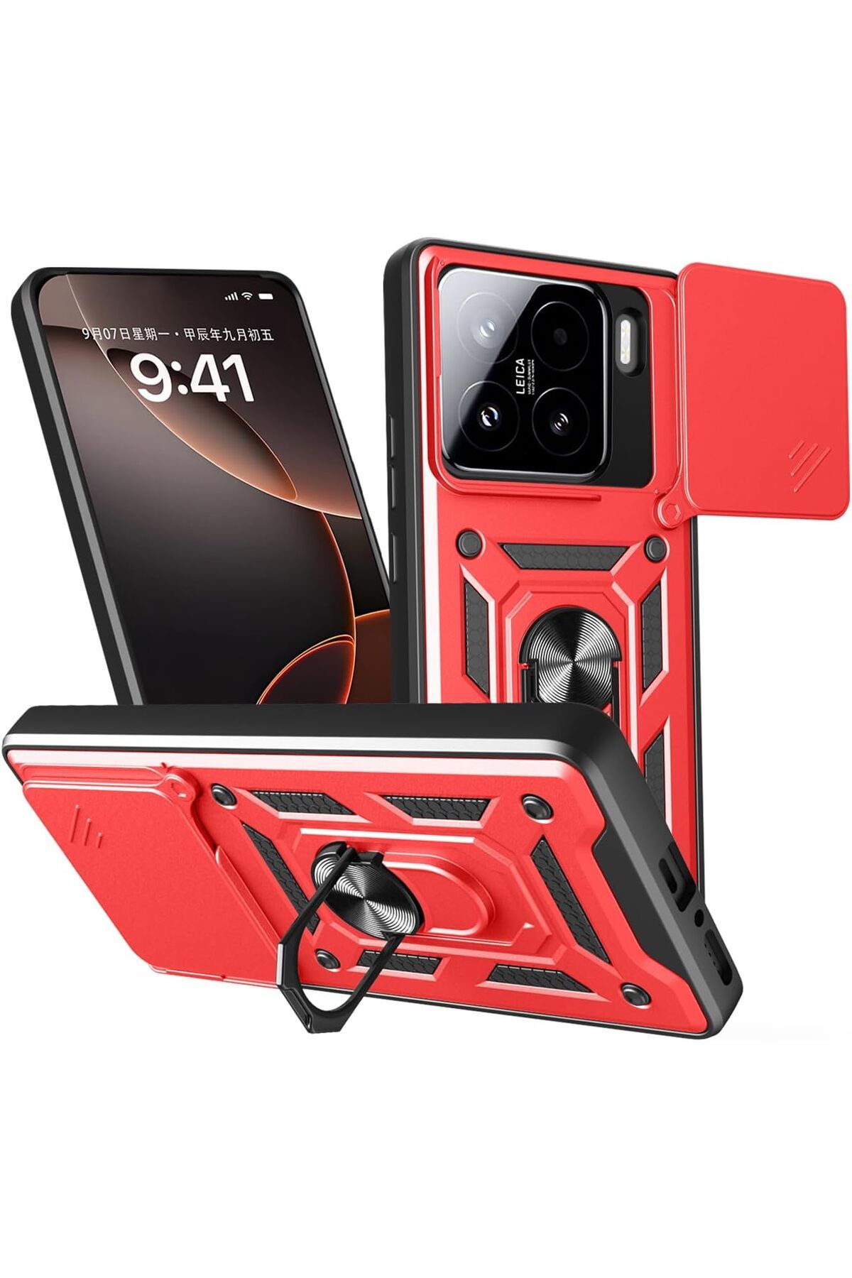 Rivor Xiaomi Mi 15 Uyumlu Kılıf Kamera Sürgülü Standlı Yüzüklü Darbe Emici Zırh Koruyucu Tank Kapak