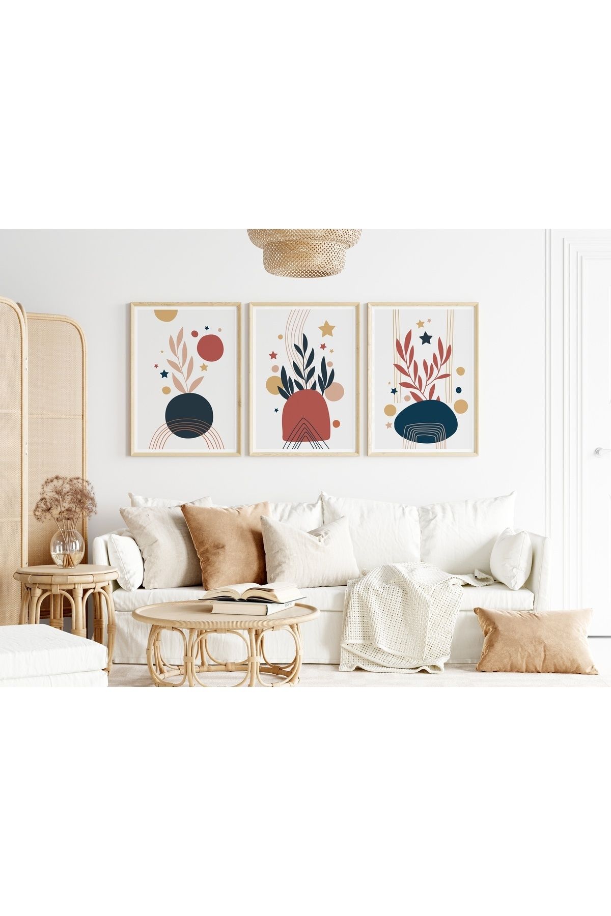 Pi Dekorasyon Çerçeveli Tablo Seti - Modern Minimalist Yapraklar - Yn097
