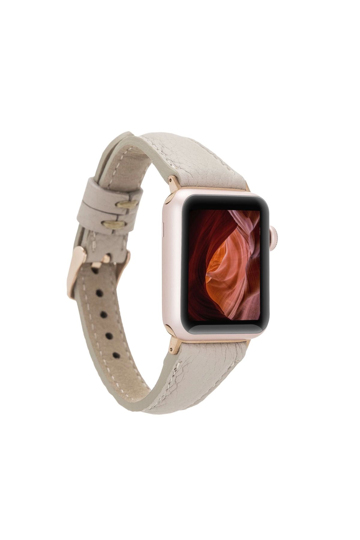Angoravi Apple Watch Uyumlu Deri Kordon 38-40-41mm Slim ERC3 Bej