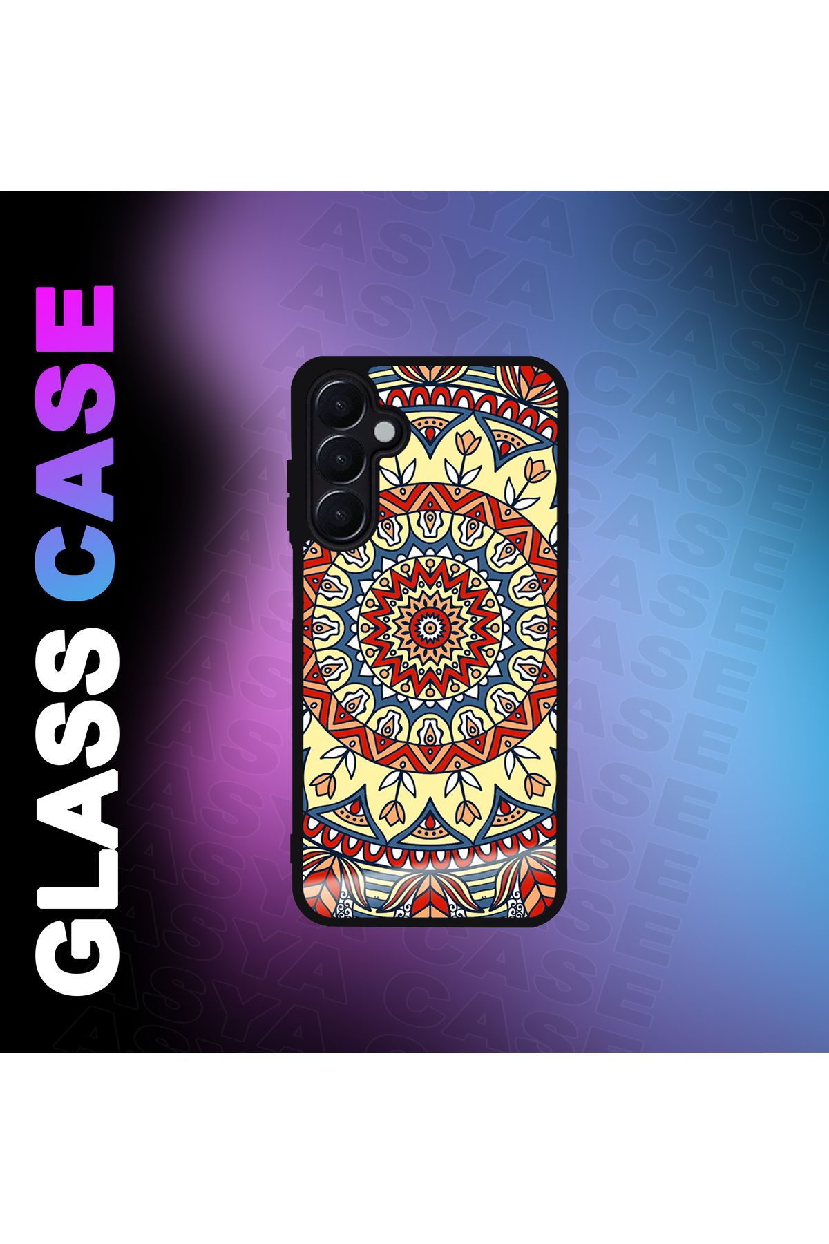 Asya Case Samsung Galaxy A55 5G Kılıf Etnik Desen Baskılı Telefon Kapağı Siyah Silikon Arka Kapak Koruyucu