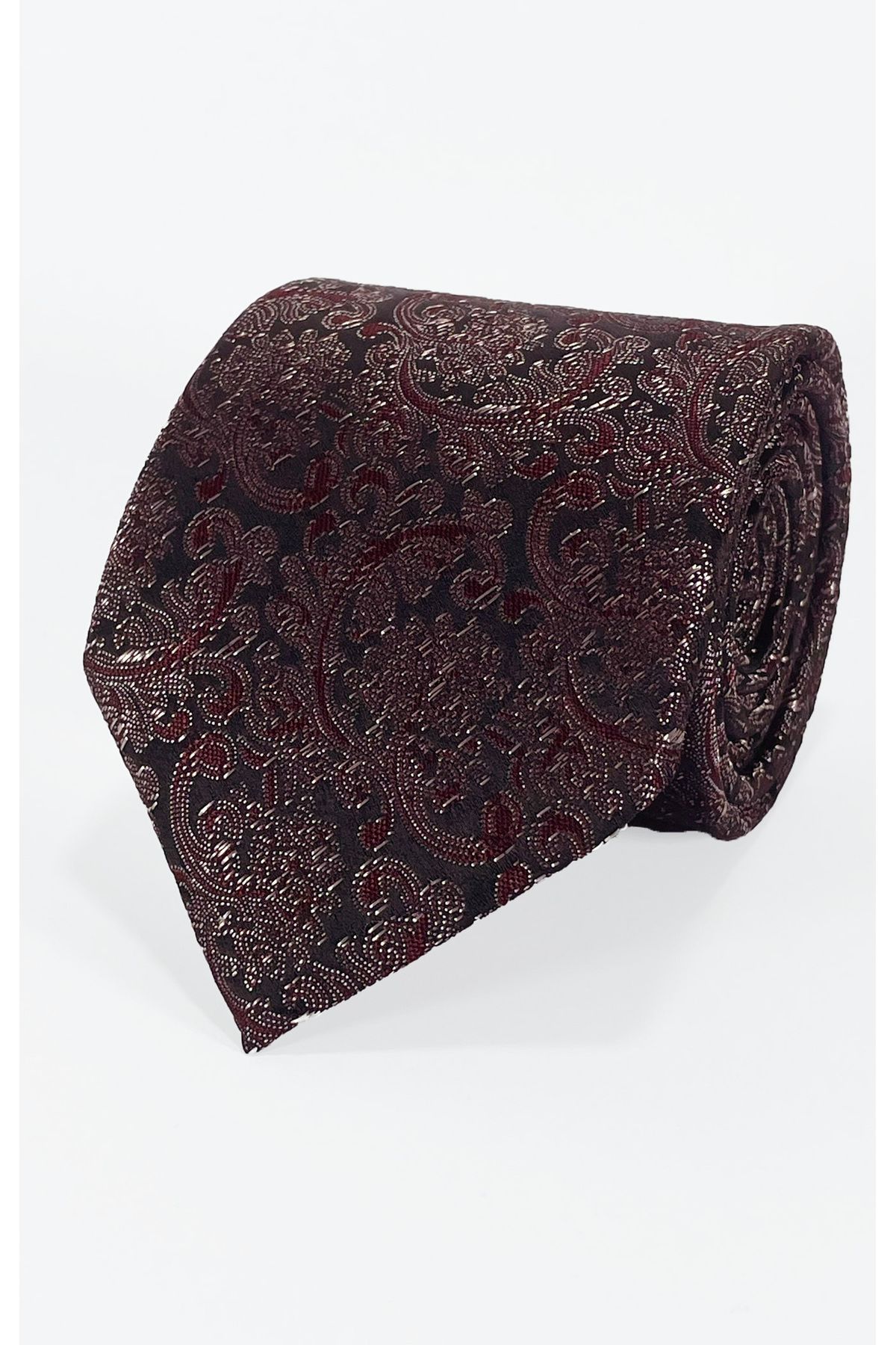 BLC Basic Line Co. Siyah Zemin Üzerine Bordo Şal Desenli Mikrofiber Kravat ve Mendil Takımı - 7 cm Modern Kesim