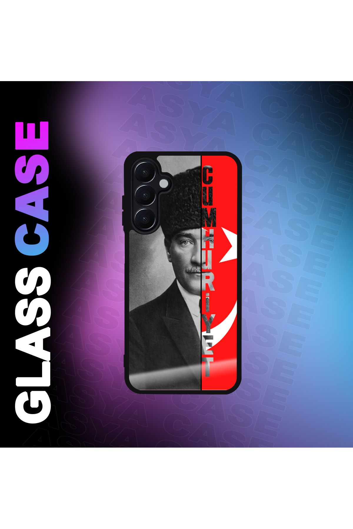 Asya Case Samsung Galaxy A35 5G Kılıf Atatürk Baskılı Telefon Kapağı Siyah Silikon Arka Kapak Koruyucu