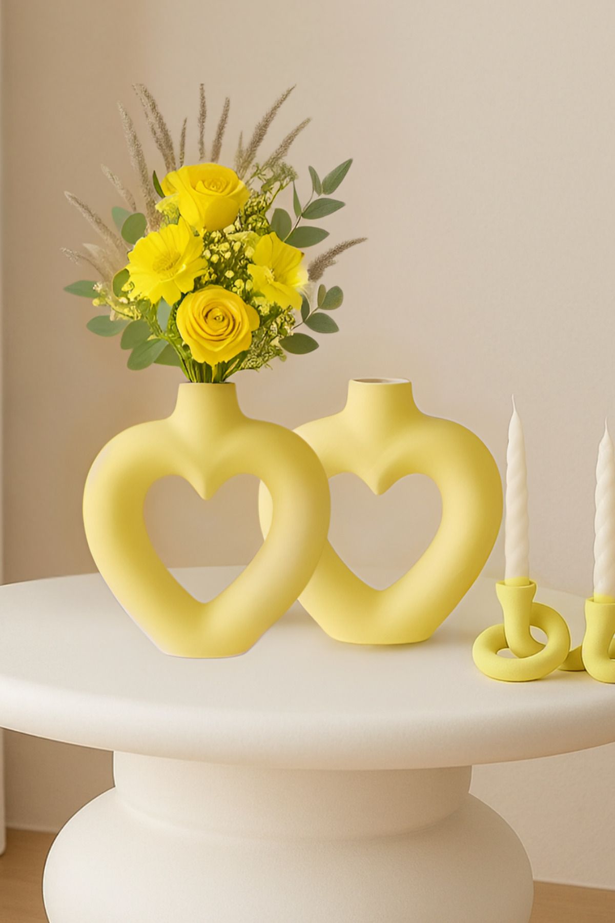 Minima Art Studio Kalp 2’li Bohem 16 cm Vazo Pinterest Pampas Vazosu Dekoratif Salon Aksesuarı Masa Süsü