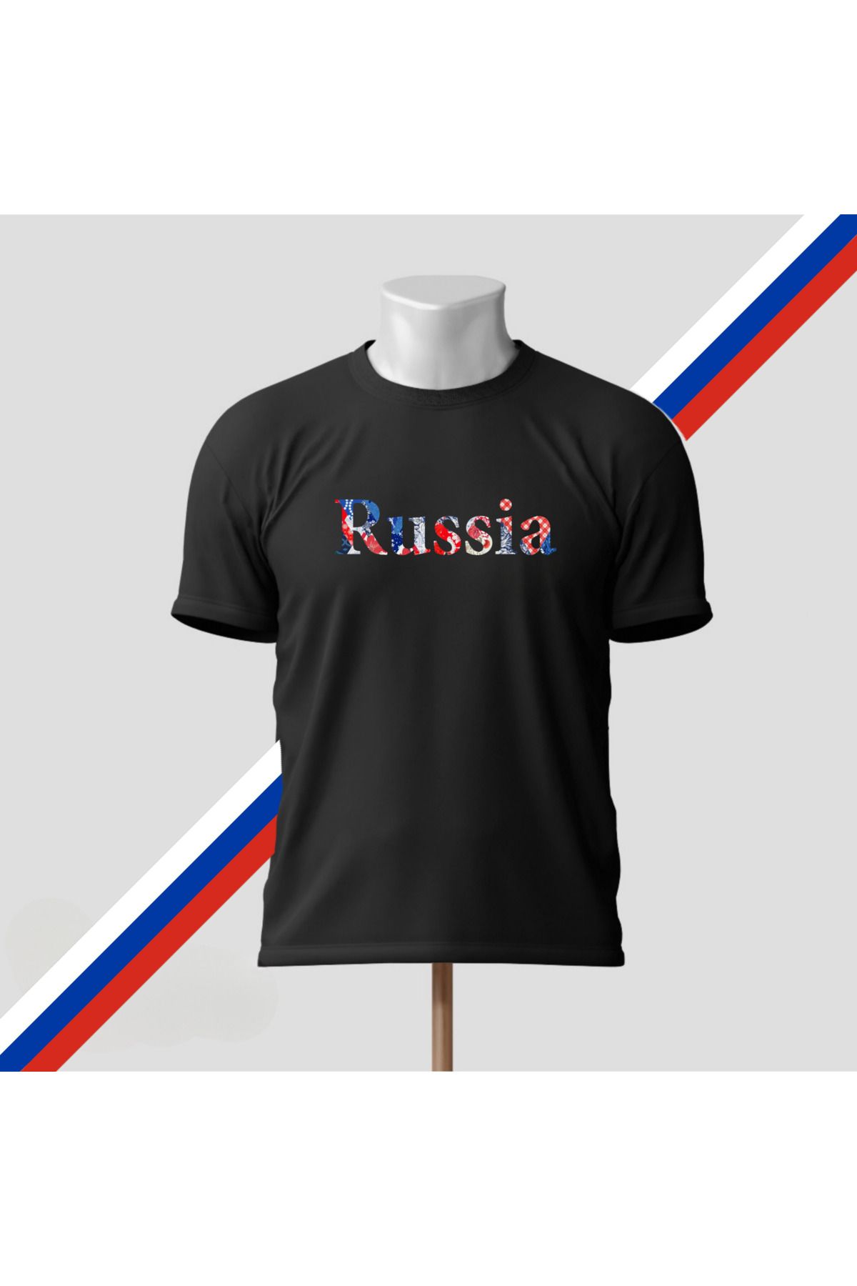 SARI RUSSIA ETNİK DESEN YAZILI TSHIRT %100 PAMUK