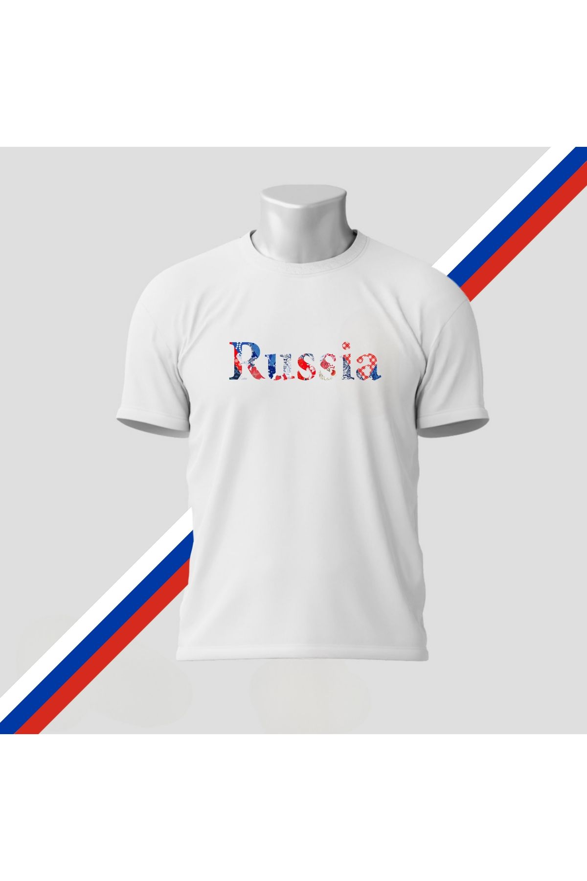 SARI RUSSIA ETNİK DESEN YAZILI TSHIRT %100 PAMUK