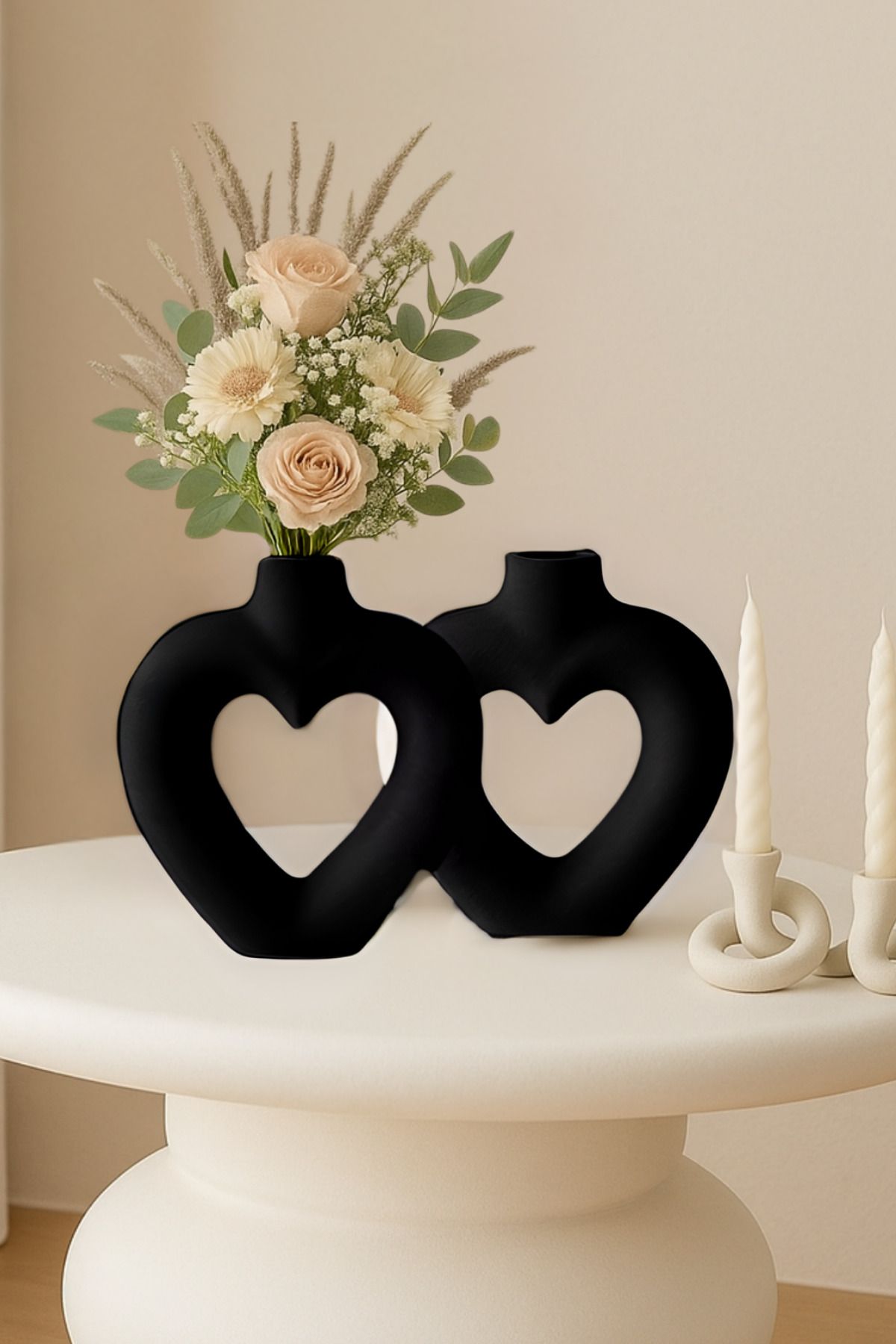 Minima Art Studio Kalp 2’li Bohem 16 cm Vazo Pinterest Pampas Vazosu Dekoratif Salon Aksesuarı Masa Süsü