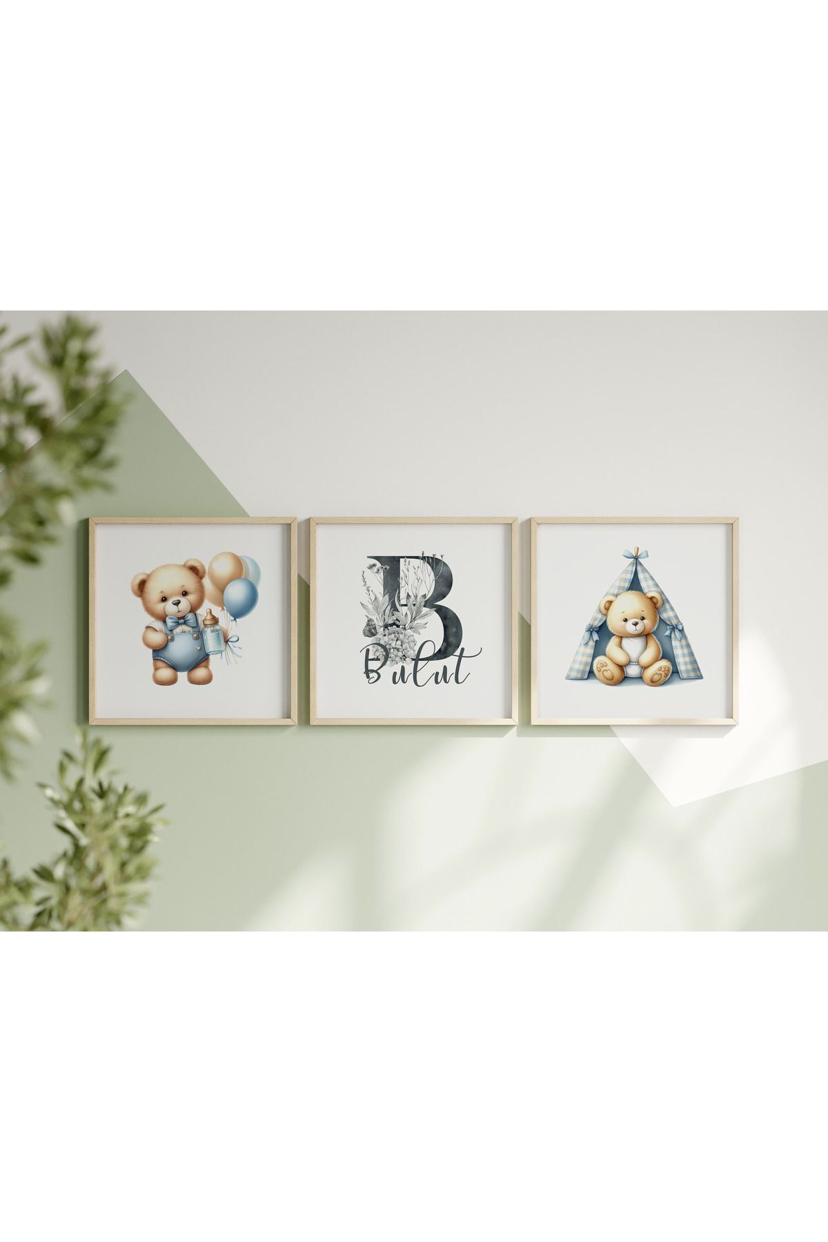Pi Dekorasyon İsme Özel Çocuk/Bebek Odası Tablo ( Erkek ) - Doğal Ahşap Çerçeveli -BBK03