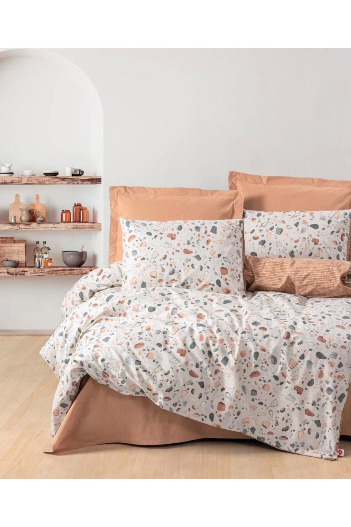 ÖYKÜ VE YİĞİT Cotton Box Minimal Çift Kişilik Nevresim Takımı Oniks Karamel