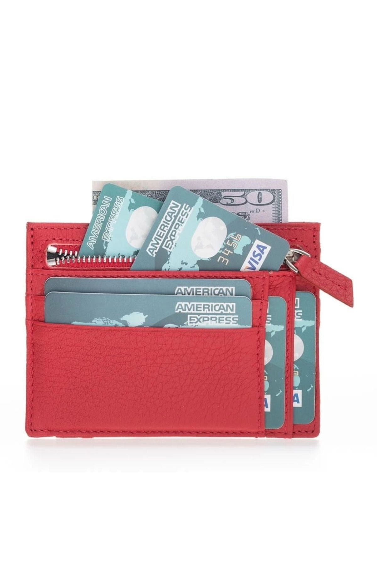 MELFSHOP Zip Deri Fermuarlı Kartlık ZPCH ERC2 Kırmızı