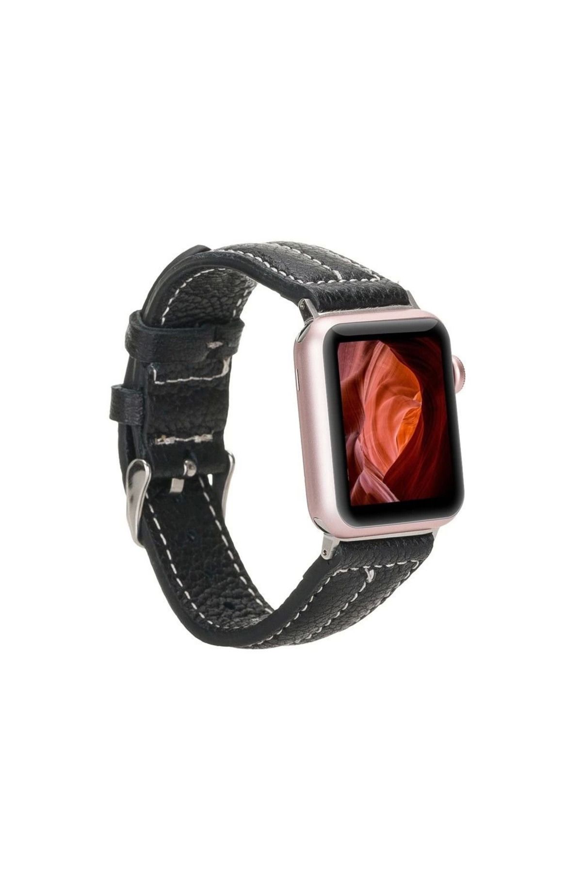 Angoravi Apple Watch Uyumlu Deri Kordon 42-44-45mm NM3-AS1 Siyah