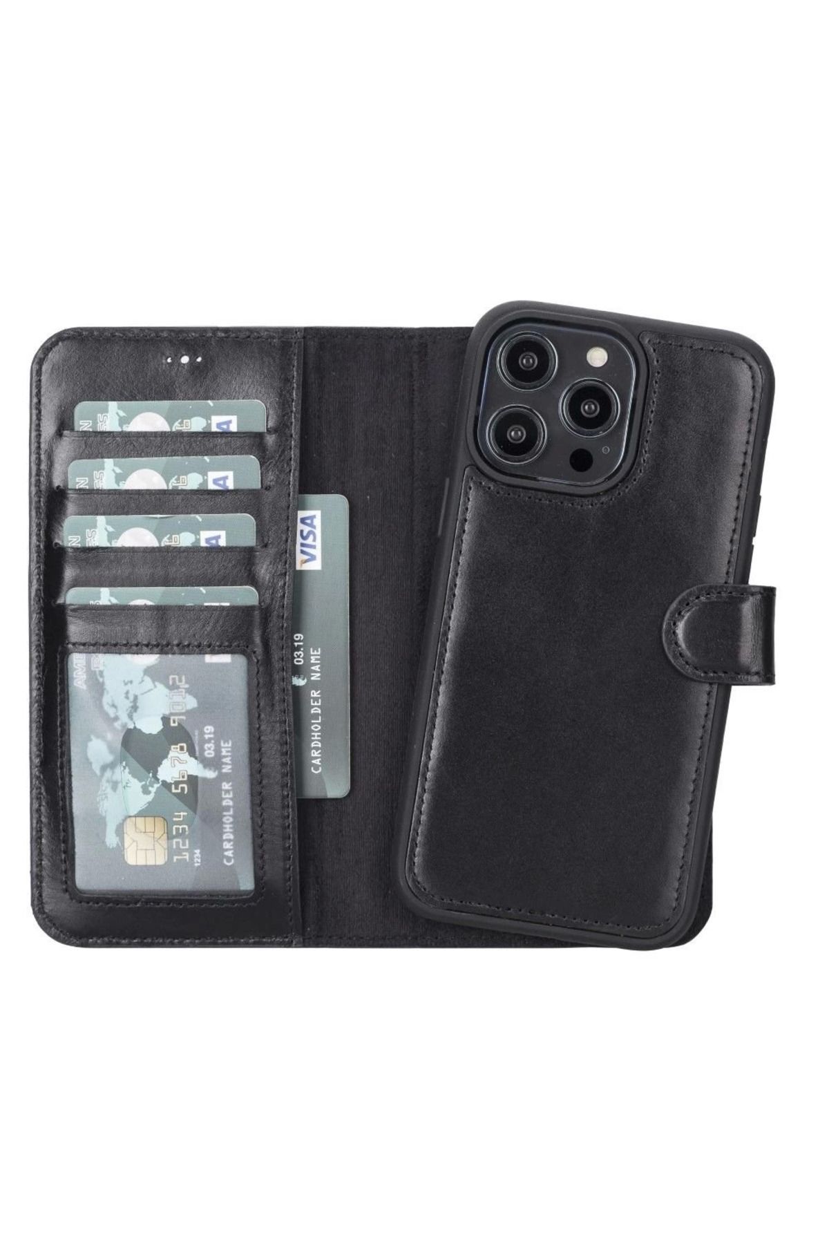Angoravi Apple iPhone 14 Pro Max Uyumlu Deri Cüzdanlı Kılıf MWWN RST1