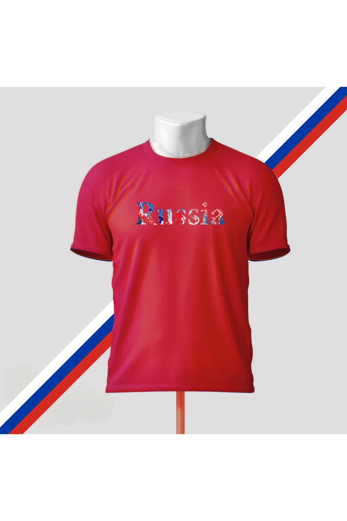 SARI RUSSIA ETNİK DESEN YAZILI TSHIRT %100 PAMUK