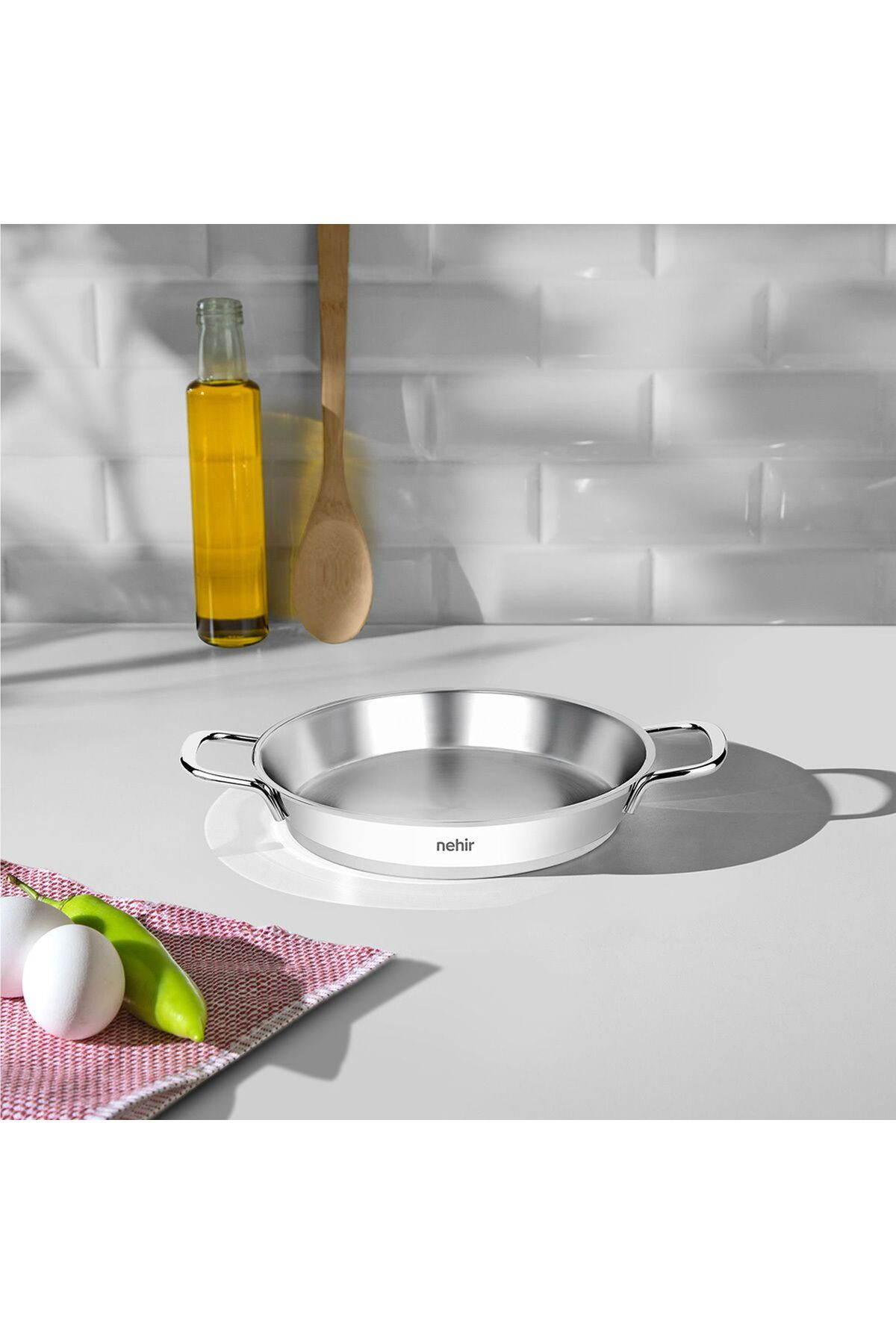 ASPARTAM Nehirr Silver Çelik Italyan Kapaksız Omlet Sahanı - Gümüş - 16 cm