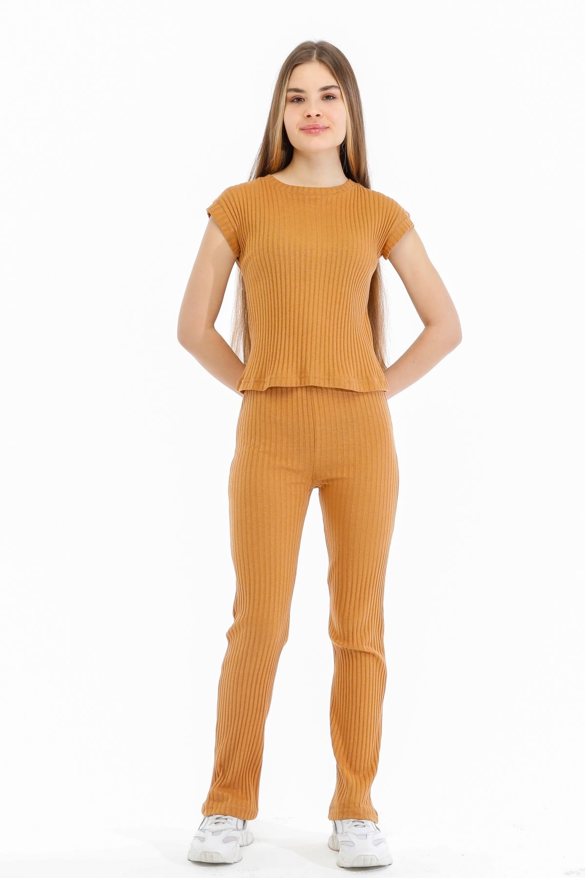 Balinese Kadın Ribana Dokulu Kısa Kol Tshirt Pantolon Pijama Takım