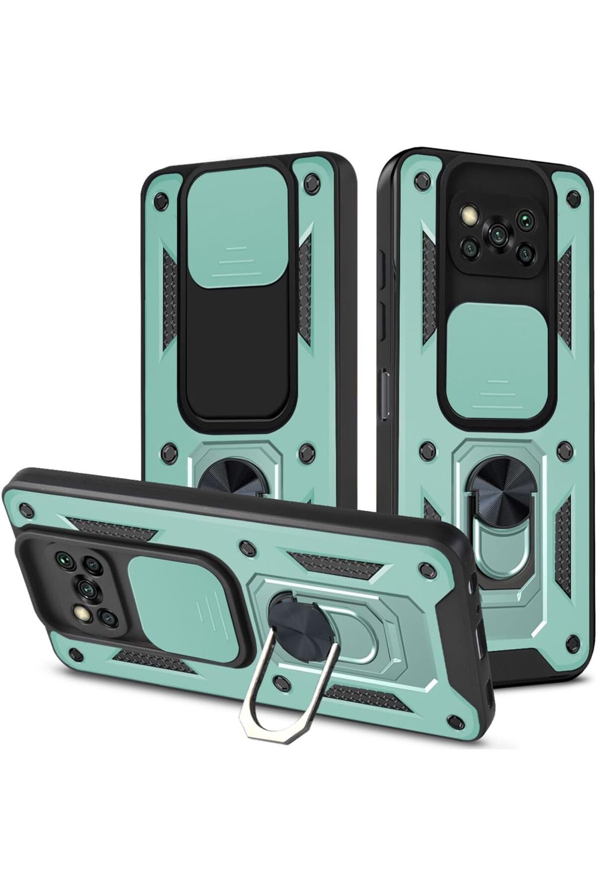 Rivor Xiaomi Poco X3 & Poco X3 Pro Kılıf Kamera Sürgülü Standlı Yüzüklü Darbe Emici Koruyucu Tank Kapak
