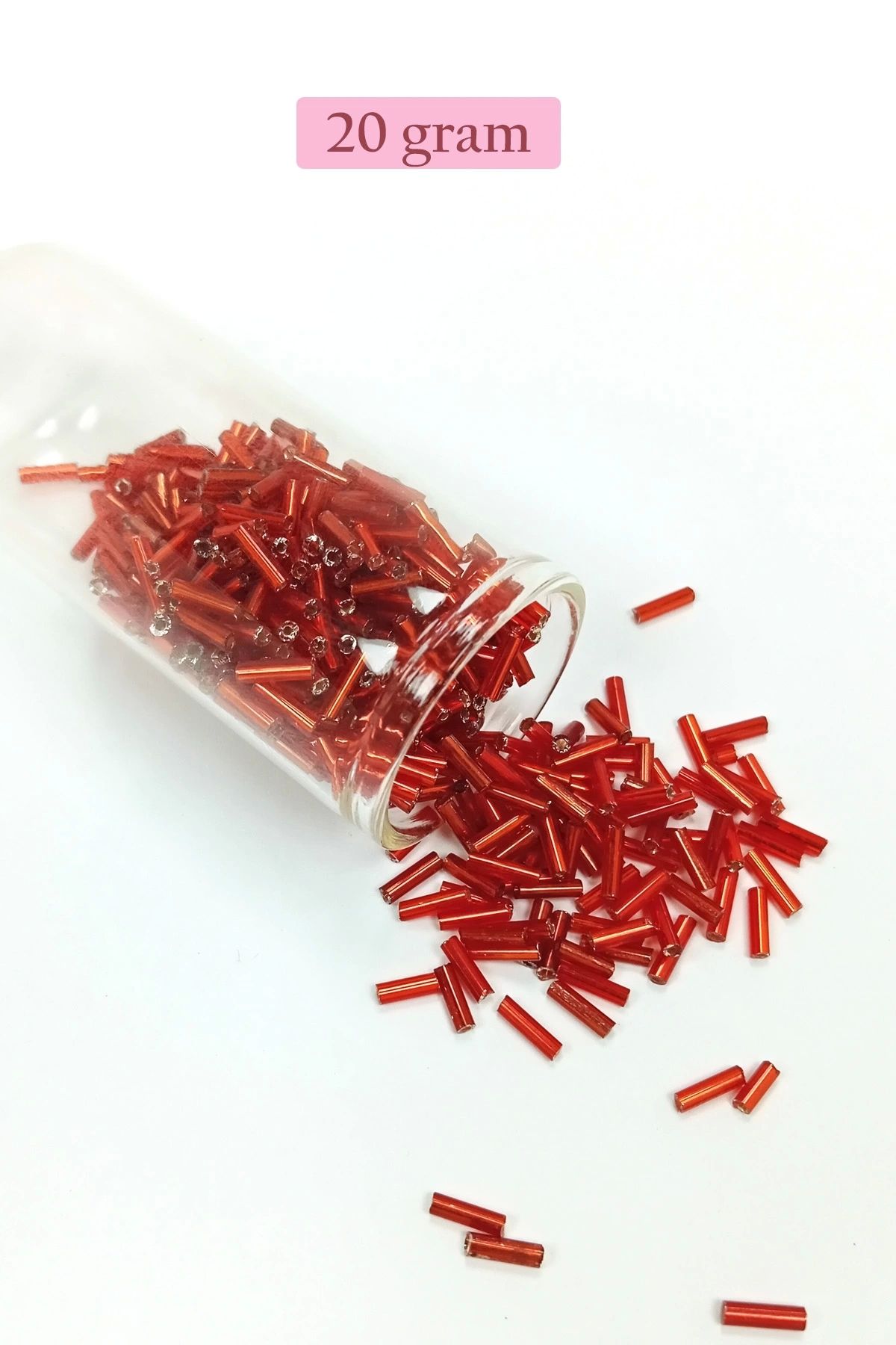 PRATİKOBA Uzun Boru Kesme Boncuk Çap 2mm Uzunluk 10 mm - 20 Gram - Şeffaf Kırmızı - BNC260