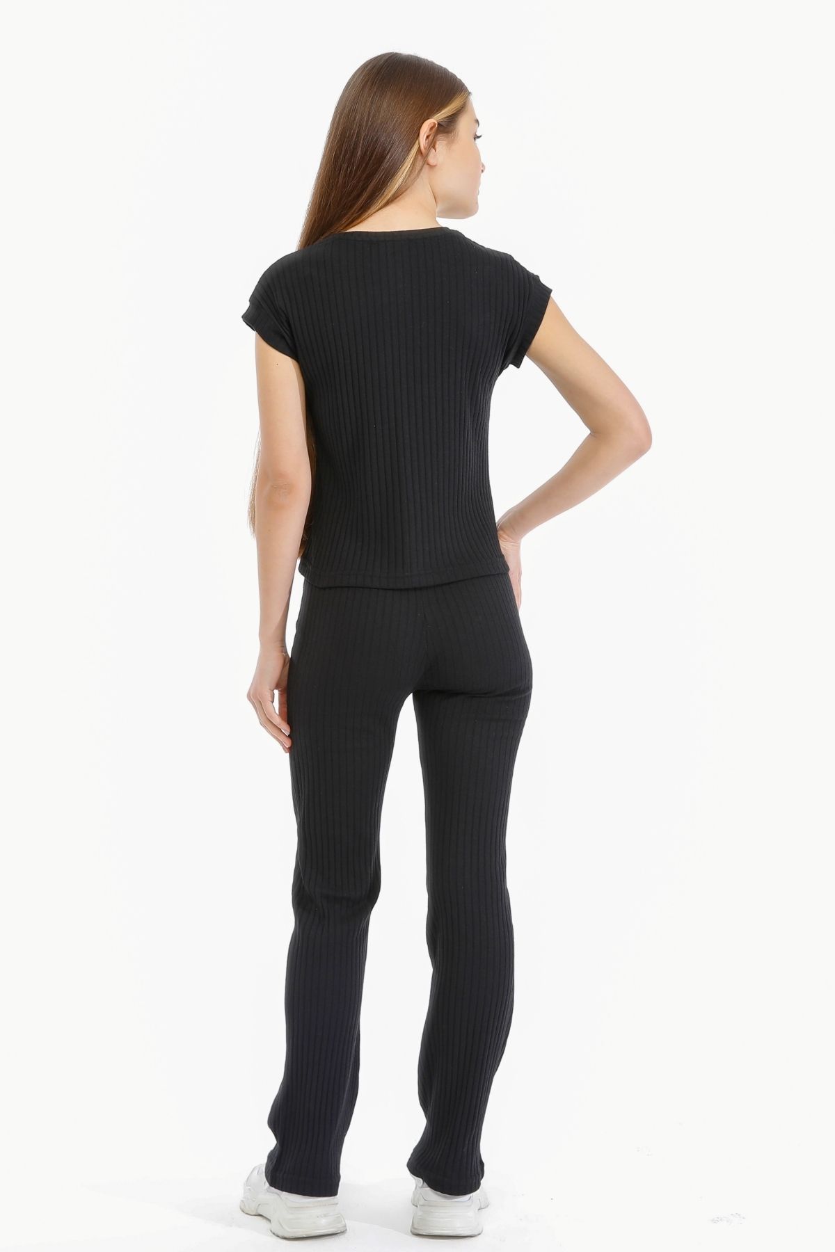 Balinese Kadın Ribana Dokulu Kısa Kol Tshirt Pantolon Pijama Takım