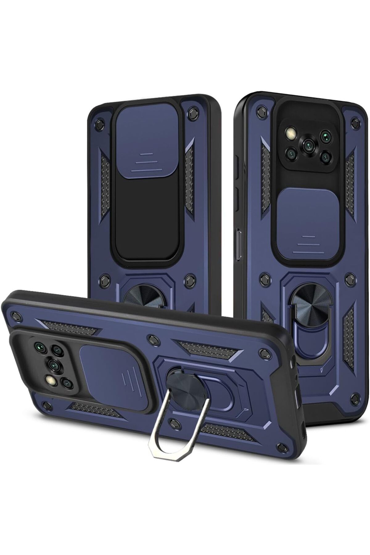 Rivor Xiaomi Poco X3 & Poco X3 Pro Kılıf Kamera Sürgülü Standlı Yüzüklü Darbe Emici Koruyucu Tank Kapak