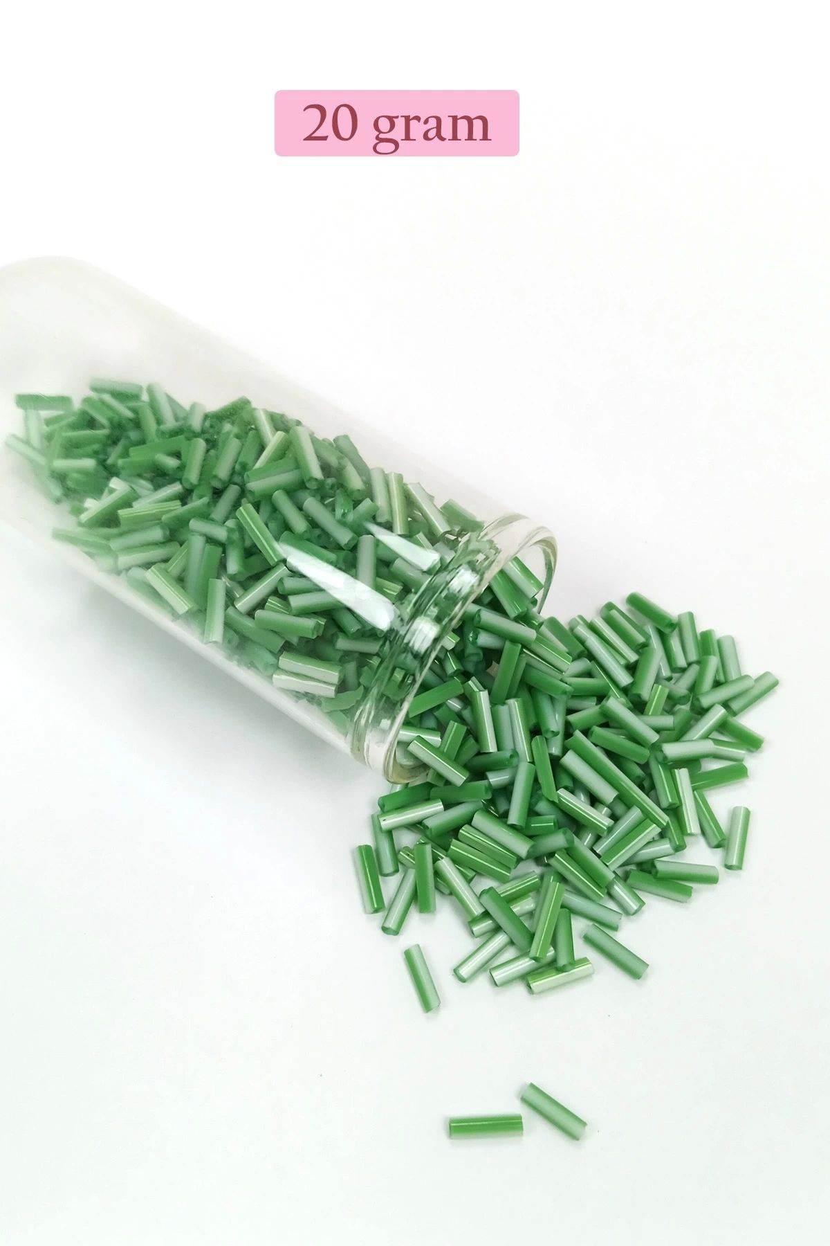PRATİKOBA Uzun Boru Kesme Boncuk Çap 2mm Uzunluk 10 mm - 20 Gram - Yeşil Beyaz - BNC247