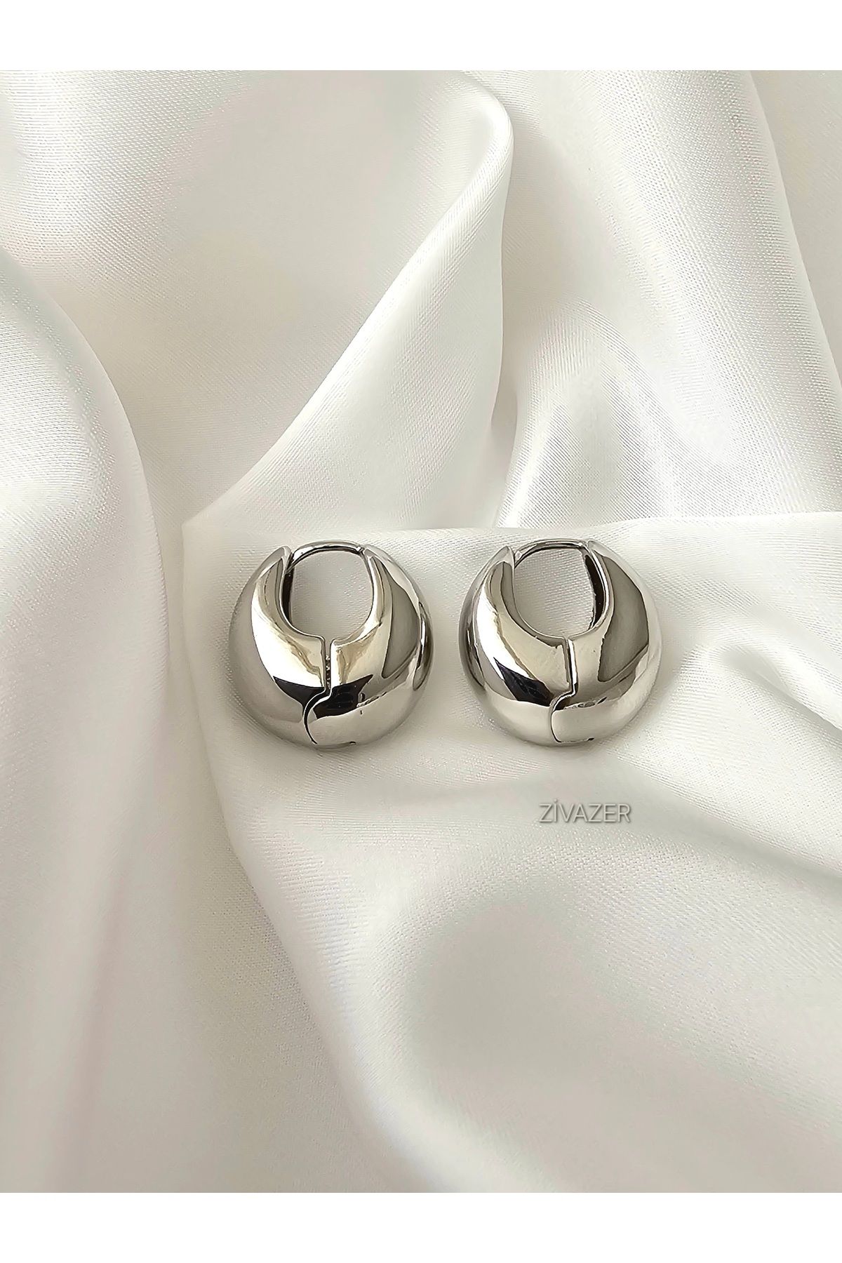 Zivazer Store kadın çelik kararmaz gümüş renkli minimal küpe